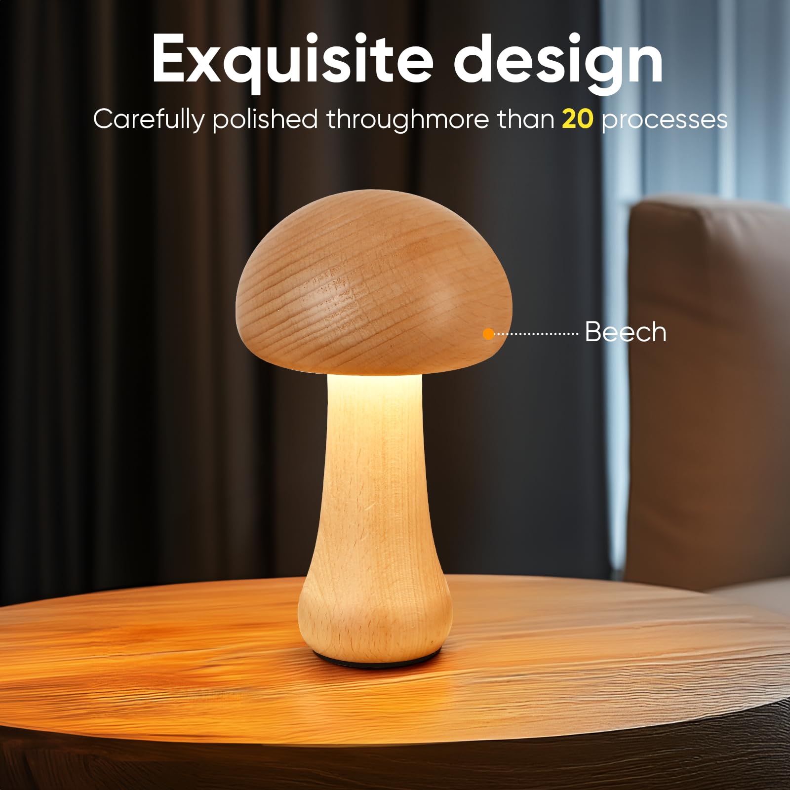 Lonrisway Led Creative Mushroom Table Lamp, Wood Desk Lamp, Bedroom Bedside Night Light, Dimmable Led Lighting, Creative Home Decor Table Lamp, Unique House Warmging