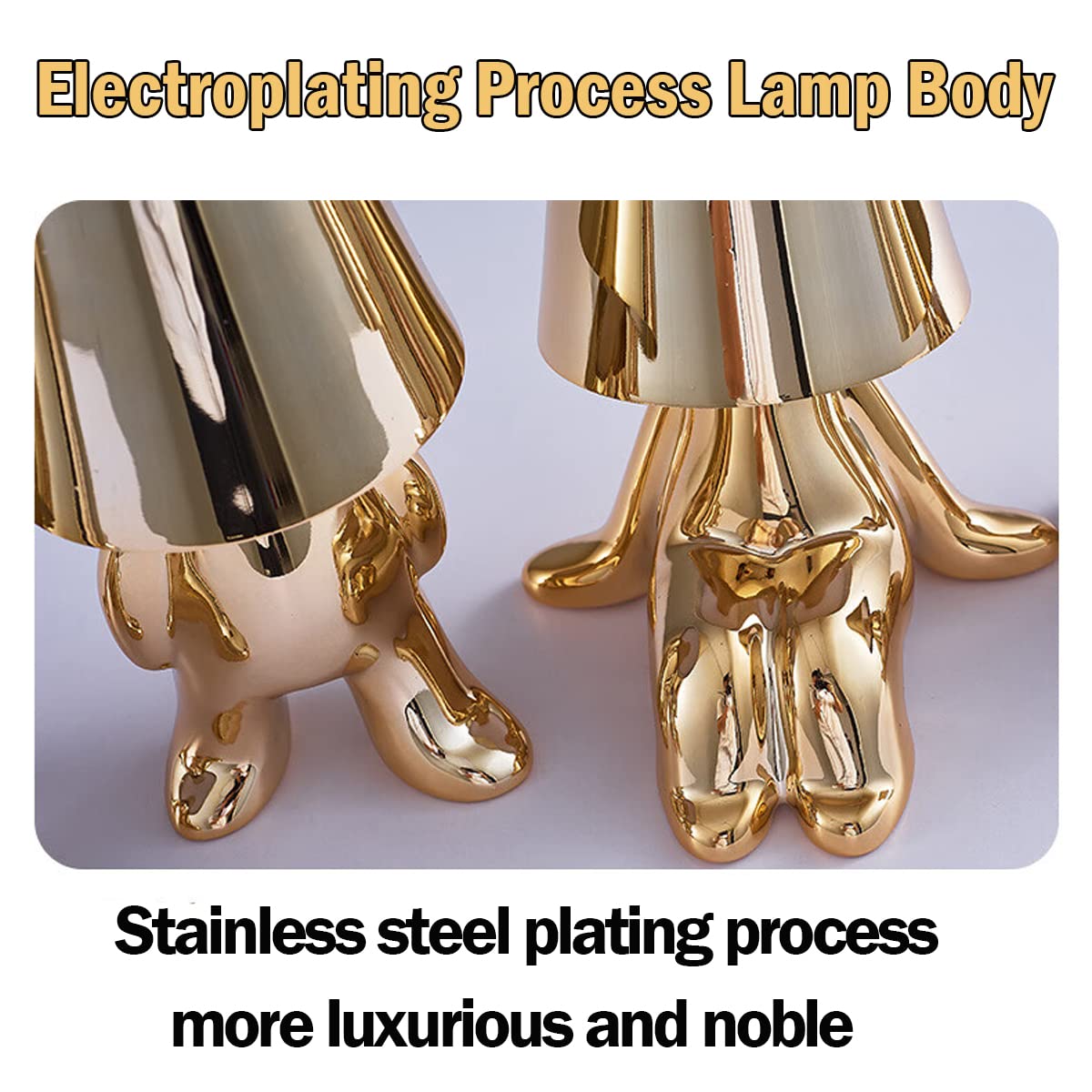 Ledholyt Bedside Touch Control Table Lamp, Thinker Man Statue Led Usb Rechargeable, 3-Speed Dimmer, Home Living Room Office Decorative Lamp. Gold 4 (Dcrm-4)