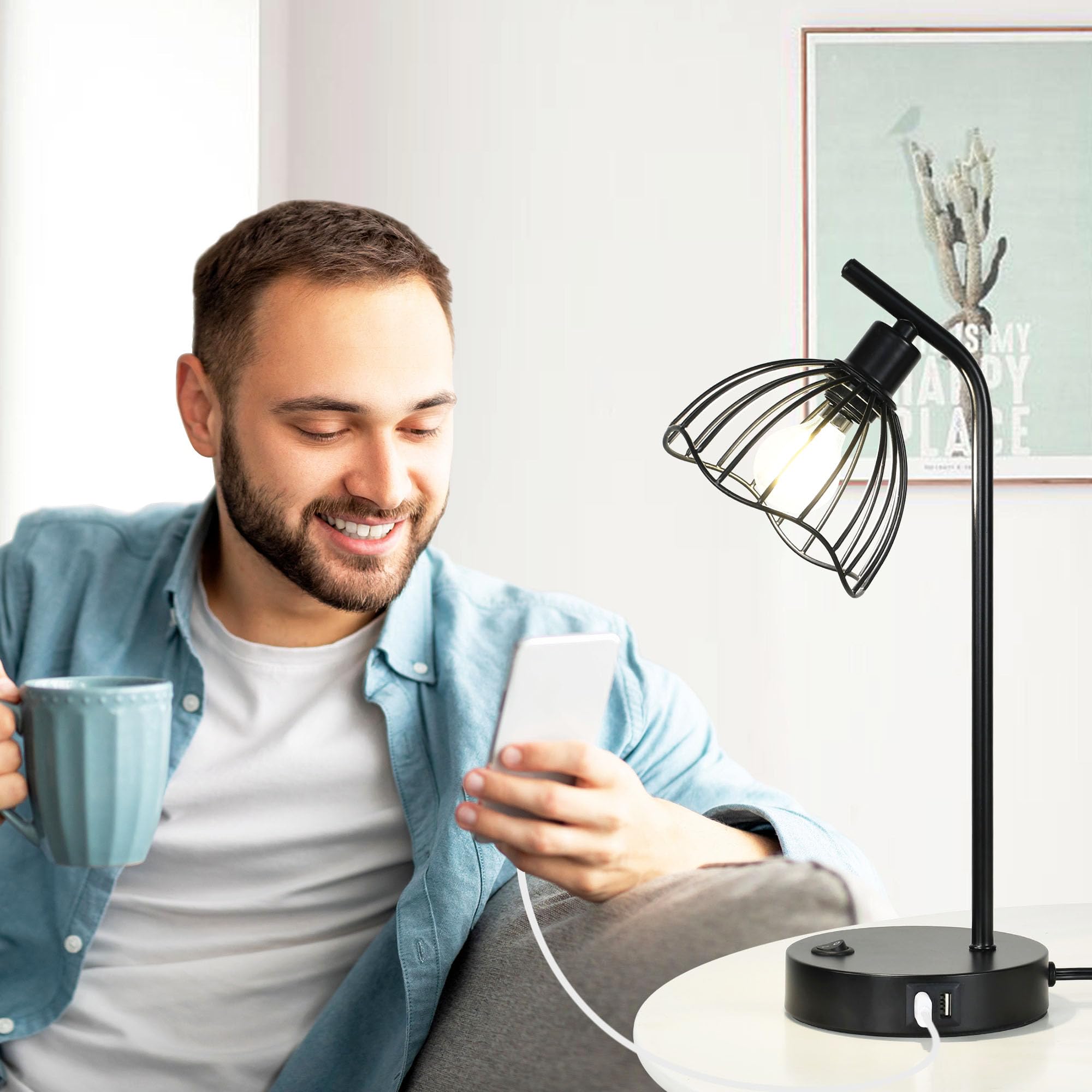 Lampwell Lucia Black Usb Table Lamp With Usb Port Set Of 2,Modern Bedside Night Table Lamp For Living Room Bedroom,8.27×5.51×H15.75In,Bulb Include
