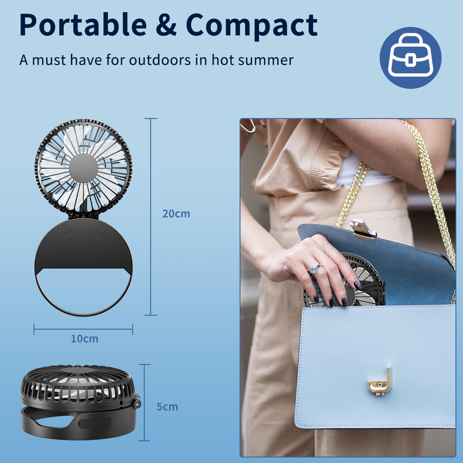 Handfan Handheld Mini Fan Rechargeable, Personal Necklace Fan, 3 In 1 Hand Fans, Small Pocket Fans