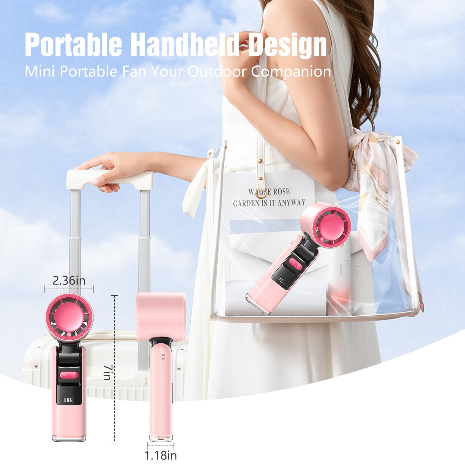Portable Handheld Turbo Fan, Portable Mini Fan 6000Mah Rechargeable, 24 Hrs Cooling Time,High-Power