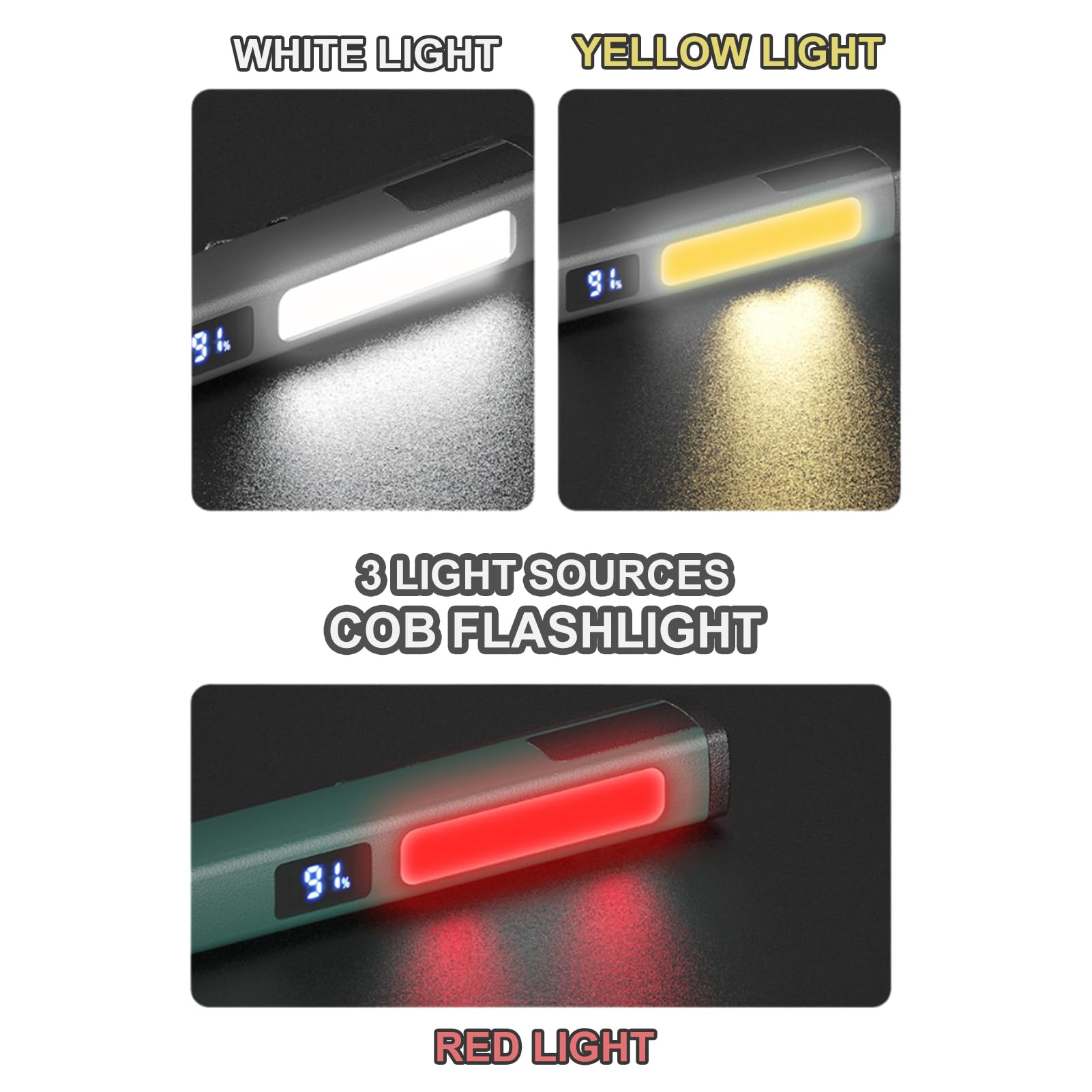 Bufccy Small Rechargeable Pen Flashlights With Cob Work Light, Portable Led Pocket Flashlight 1000 Lumens Bright Flashlights For Home, Car, Emergencies, With Usb-C Charge, 6 Light Modes, Lcd Display (Green)