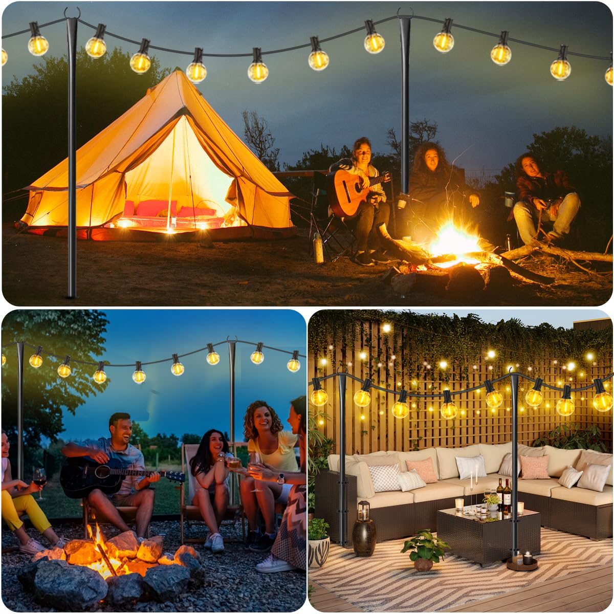 Mulivid 6 Pack String Light Poles For Outdoor,Metal Light Hanging Pole Outside With Fork,Light Stand For Patio, Pergola, Garden, Backyard, Yard, Camping Party
