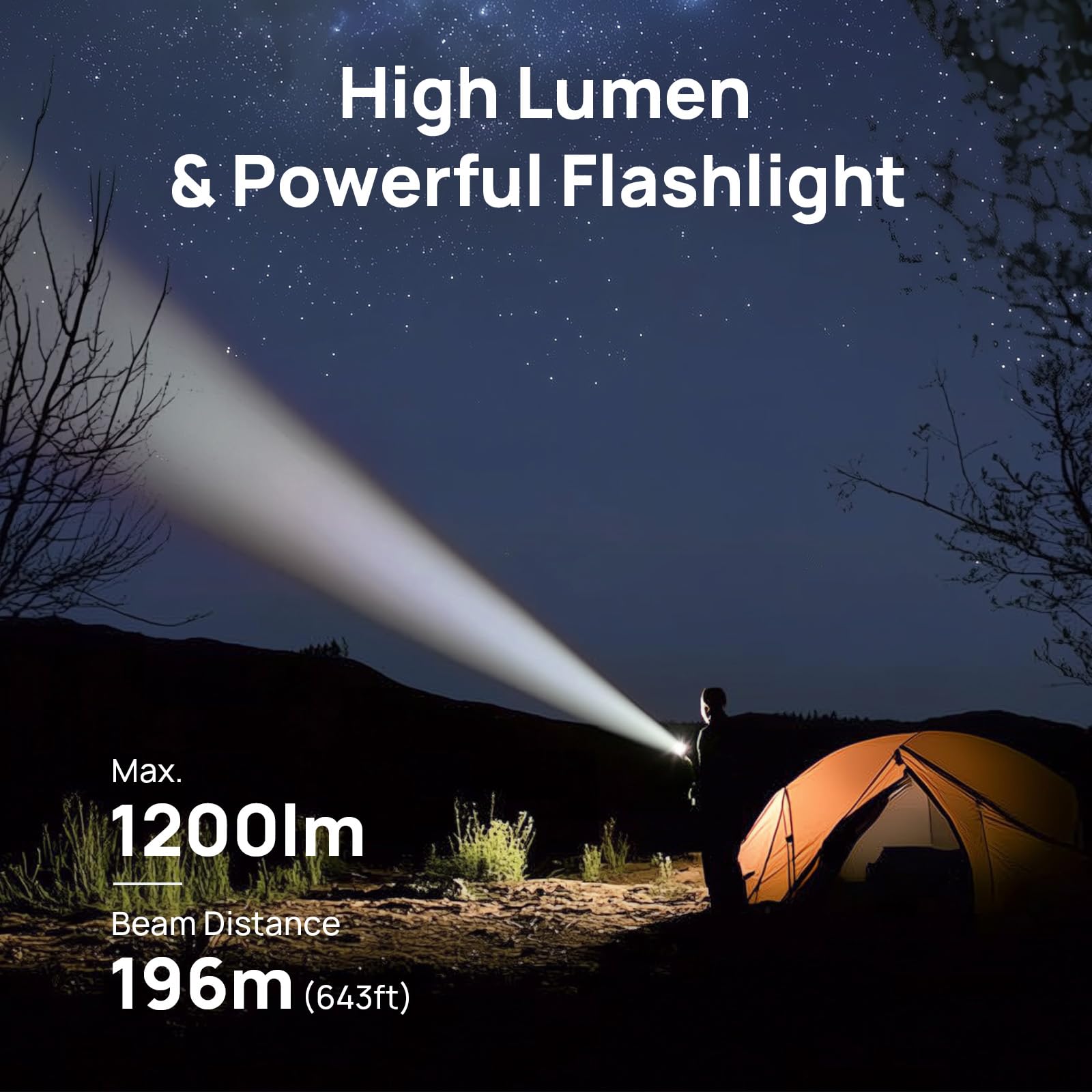 Consciot Rechargeable Flashlight, 7 Modes Adjustable, One Press On/Off, Max. 1200 Lumen Powerful Handheld Flash Light Outdoor, Handheld Flashlight Waterproof For Camping, Dog Walking, Emergency