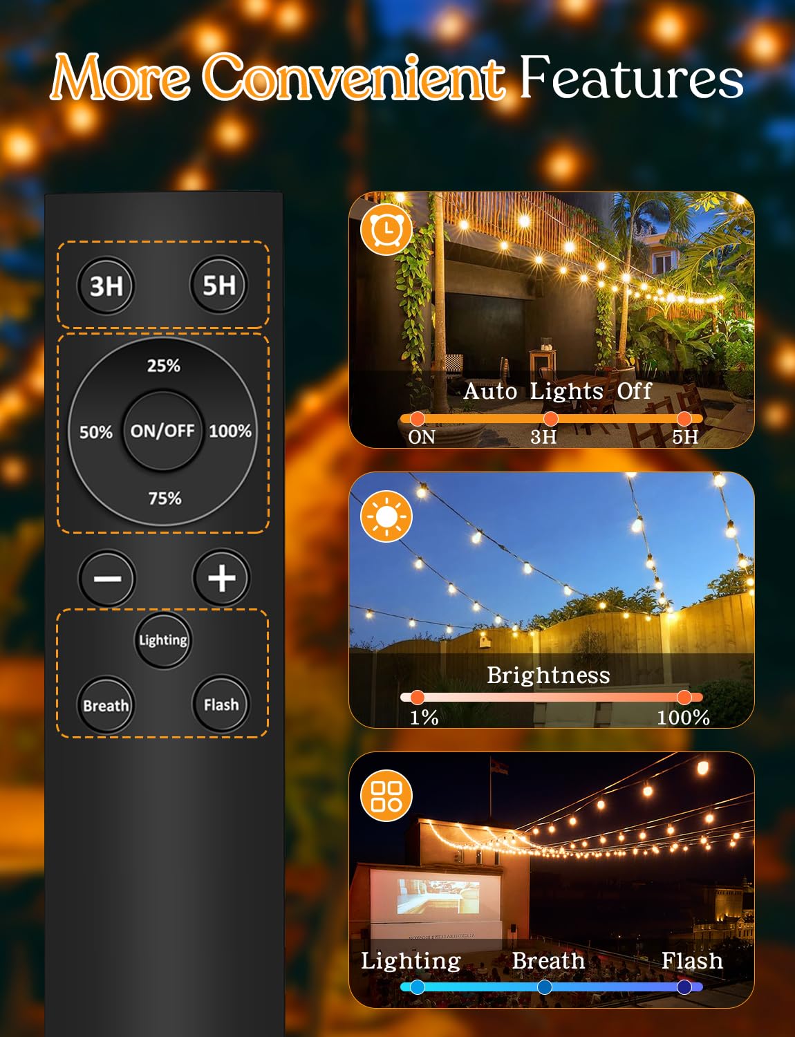 Ghustar 100Ft Solar Outdoor String Lights With Remote - Usb Rechargeable Solar Powered Outdoor Patio Lights, Larger 3.5W Solar Panel , Timer, Dimmable Shatterproof St38 Bulbs For Backyard, Porch, Garden, Pool