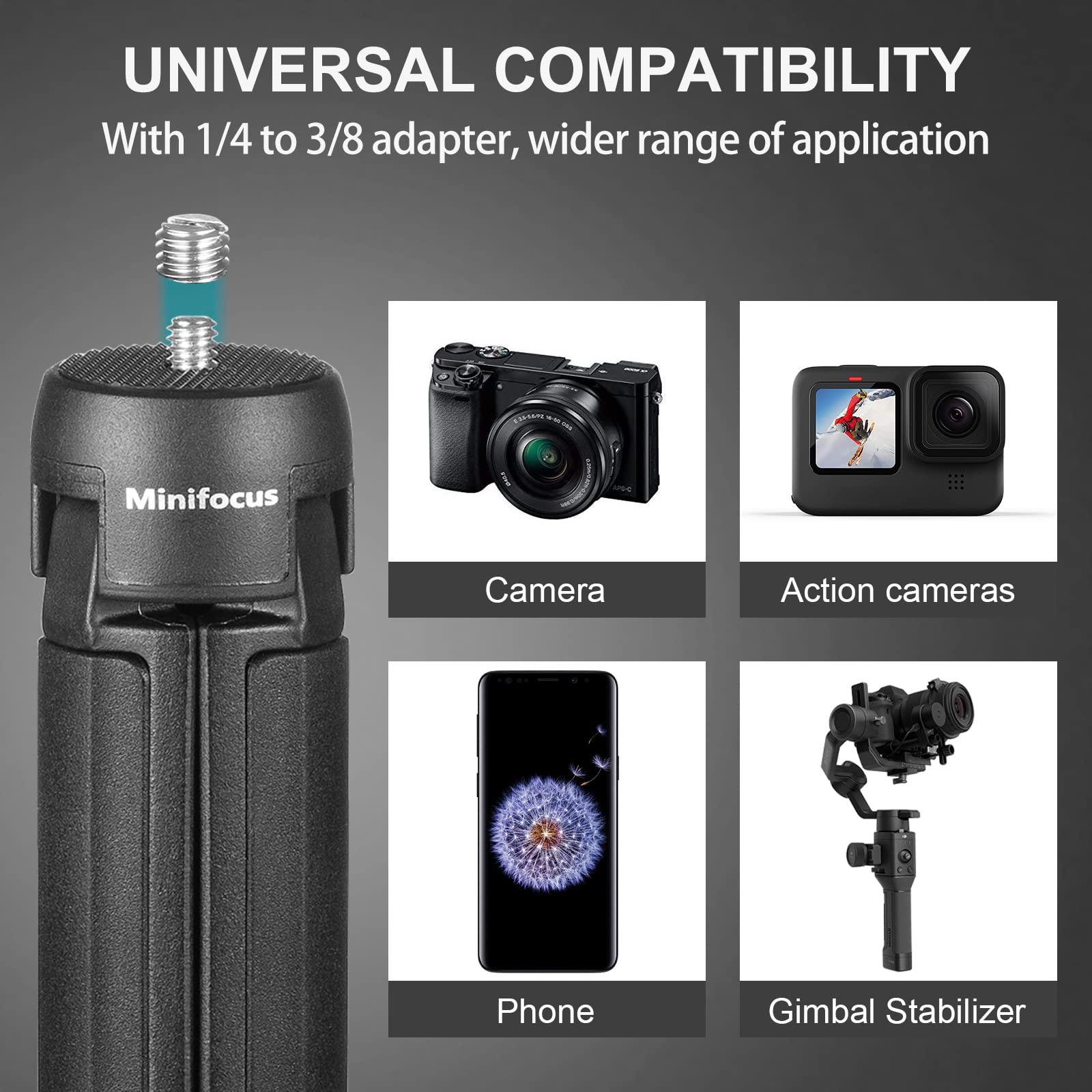 Minifocus Camera Tripod, Desktop Tabletop Stand Compact Tripod With 1/4" Screw, Phone Tripod Stand For Gimbal Stabilizer Webcam Phone Holder Selfie Stick And All Dslr Cameras