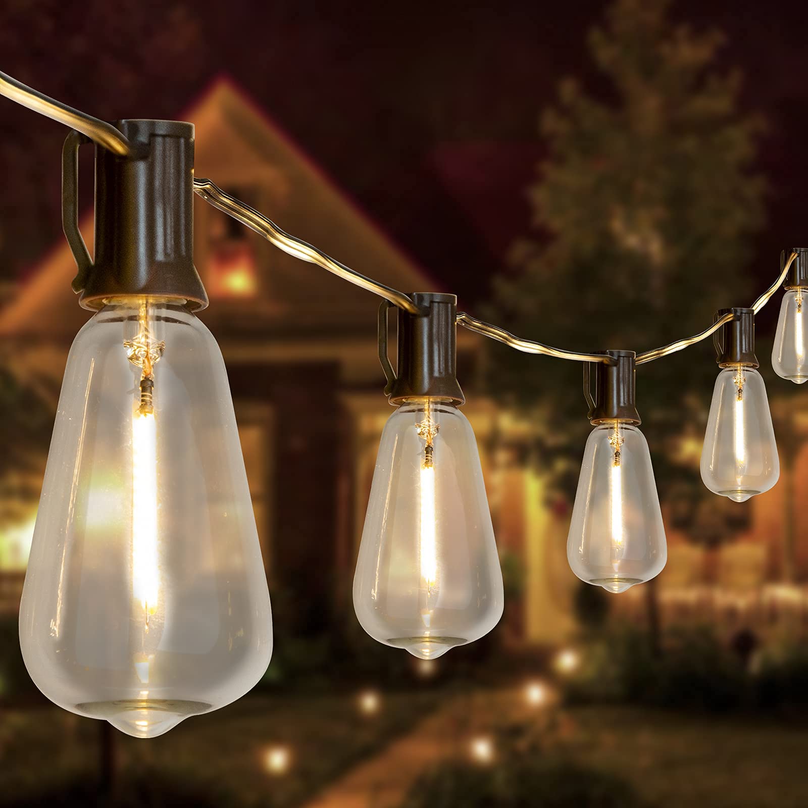 Vanthylit Outdoor String Lights, 15 Ft Patio String Lights With Led Filament Bulb Waterproof Lights Retro Vintage Edison Bulbs For Backyard Patio Bistro Party Garden Connectable