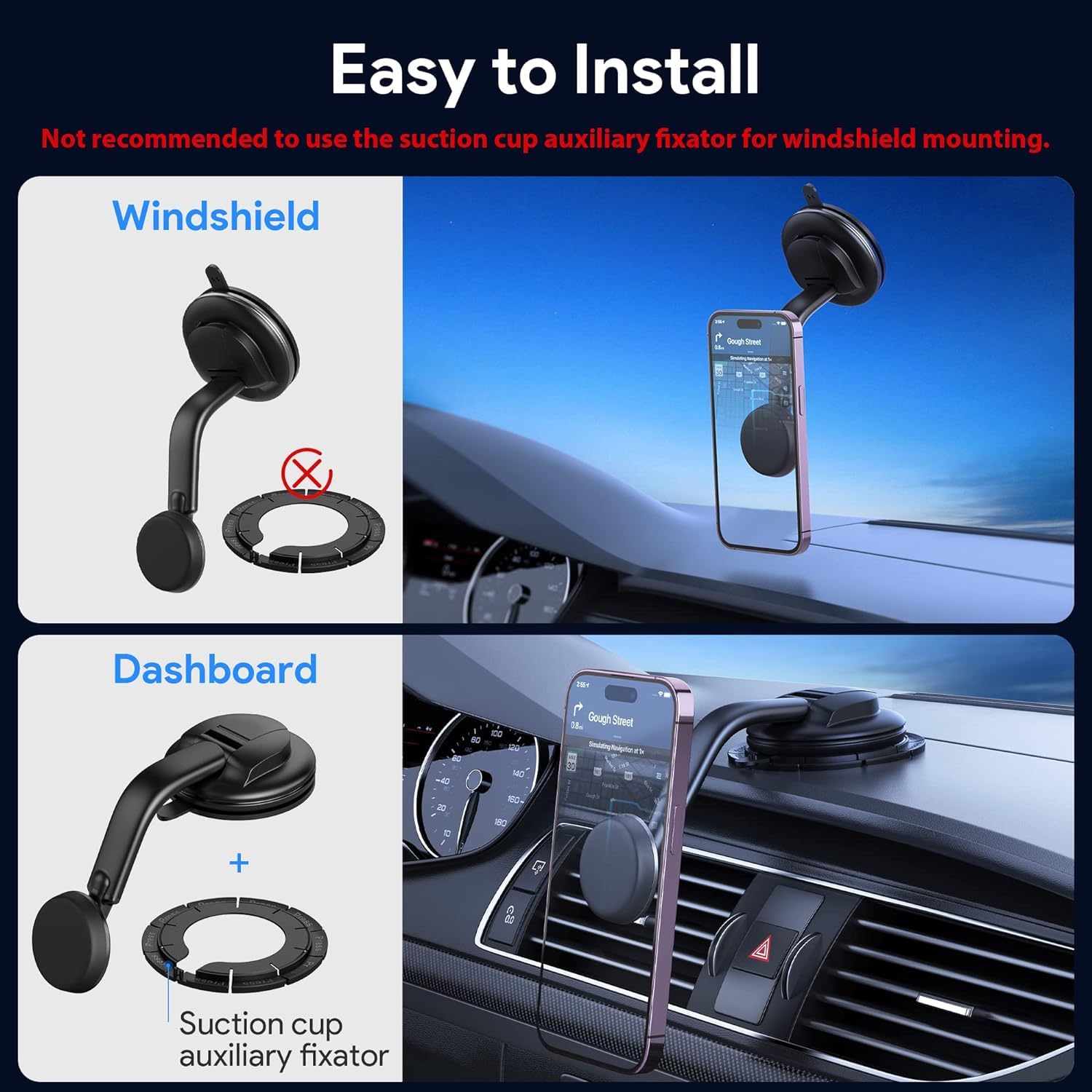 Dolyofg Magnetic Phone Holder For Car, [ Powerful Magnets & Military-Grade Suction] Car Phone Holder Mount Dashboard Windshield Cell Phone Holder Phone Stand For Car Iphone Android Automobile Cradle
