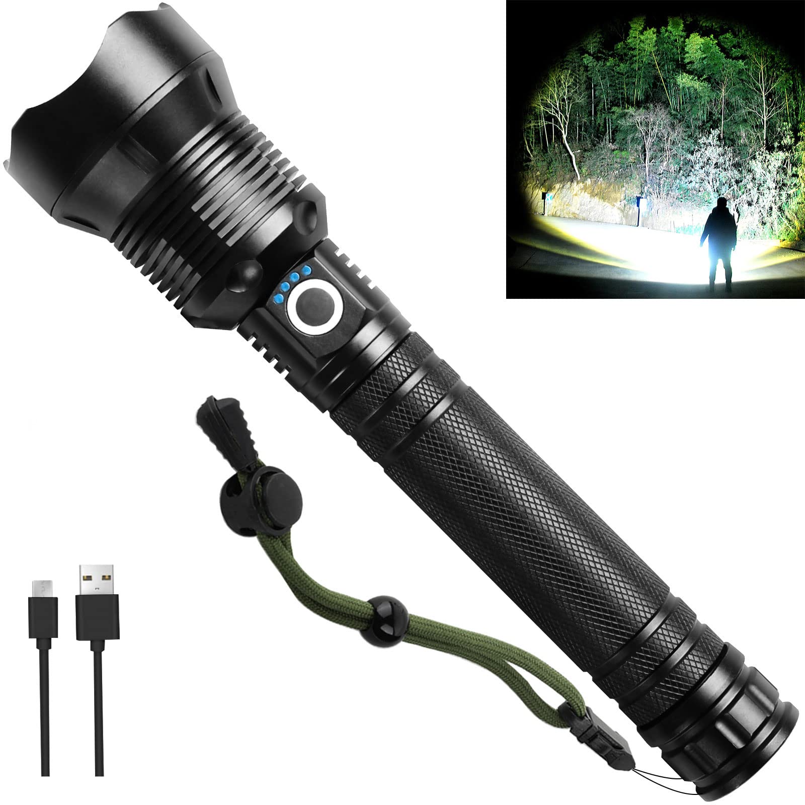 Cinlinso Rechargeable Led Flashlights, High Lumens Super Bright Flashlight, 5 + 7 Modes, Zoomable, Ipx6 Waterproof, Powerful Handheld Flashlights For Emergencies, Camping, Hiking