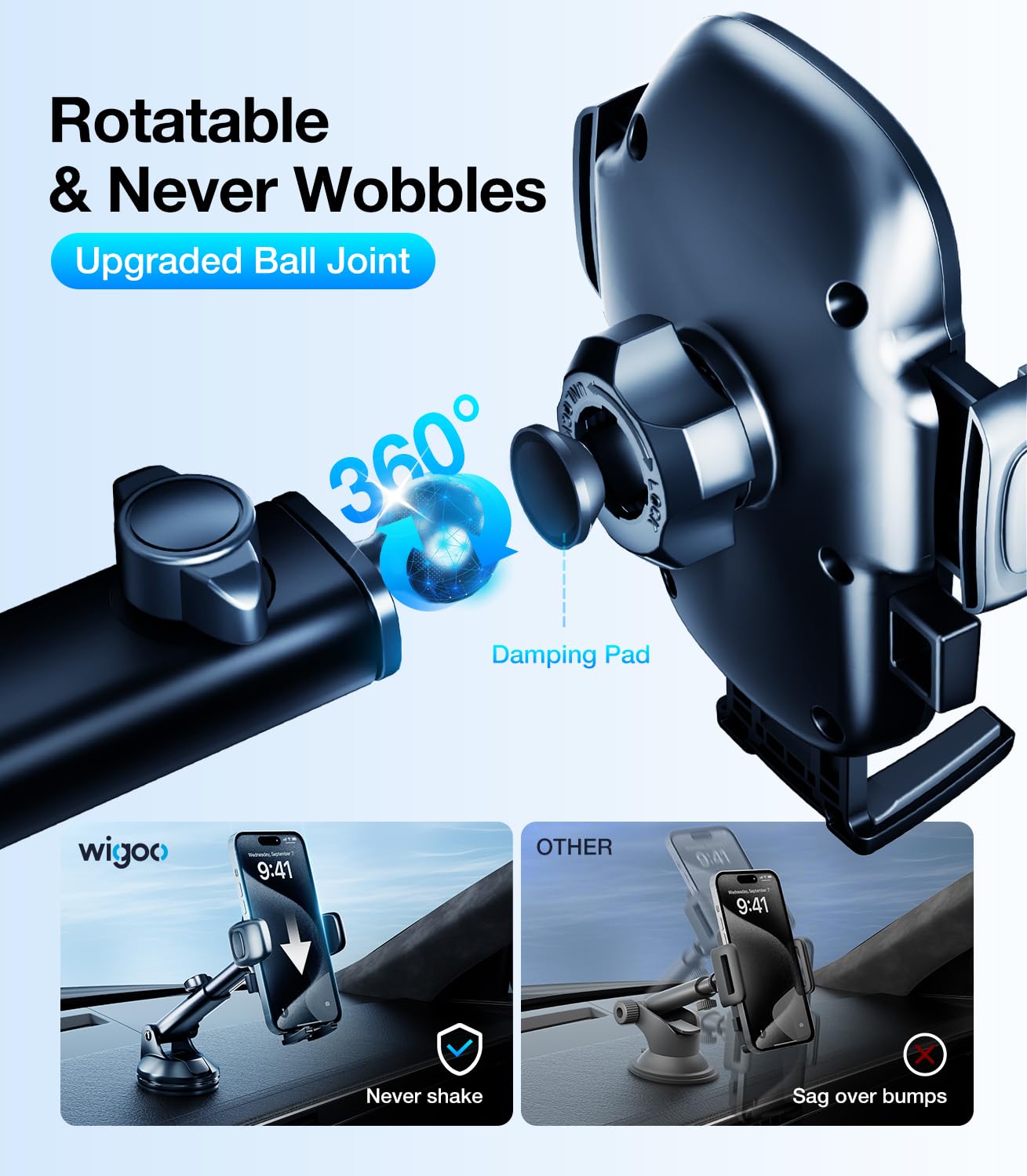 Wigoo Pioneer Car Phone Holder Mount [3-In-1Design,  ] Universal Cell Phone Stand For Dashboard/Windshield/Air Vent, Fit For Iphone 16 15 14 13 12 And All Smartphones, Fiber Panel