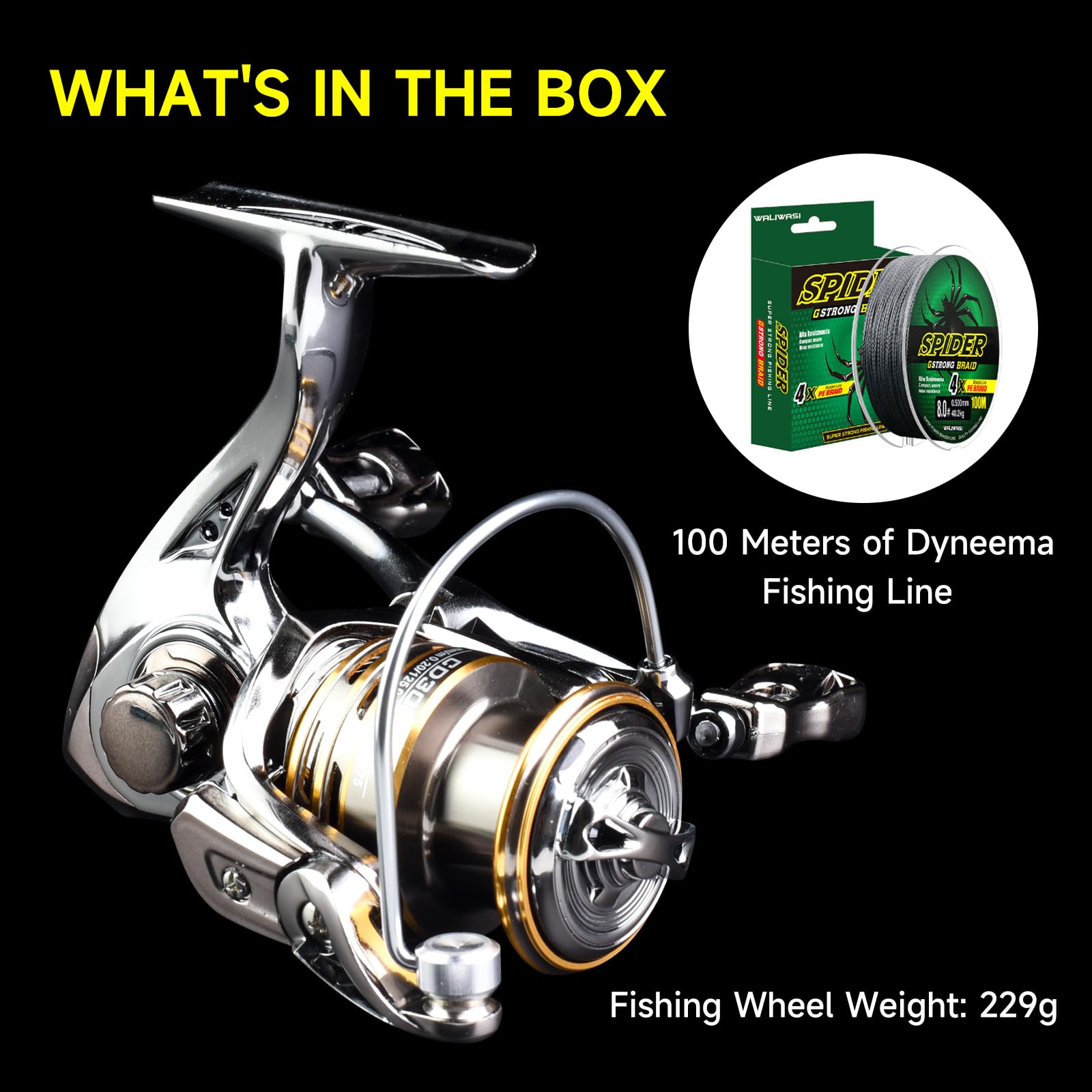 Sqlwylat Spinning Fishing Reel 3+1Bb Light Weight Ultra Smooth Alloy Spinning Fishing Reel With 100 M Of Pe Braided Dyneema Spare Spool
