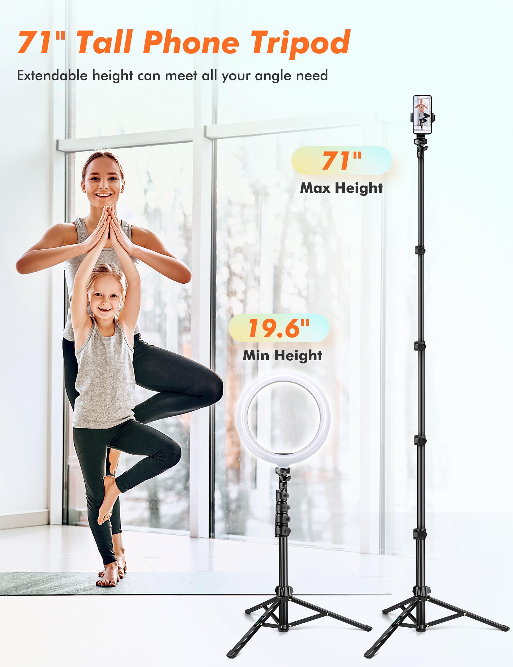 Nineigh 71" Tripod For Iphone, Phone Tripod Selfie Stick With Remote, Cell Phone Tripods & Tall Travel Tripods For Recording Video Selfies Photo, Compatible With Iphone 16 15 14 Pro Max 13 Android