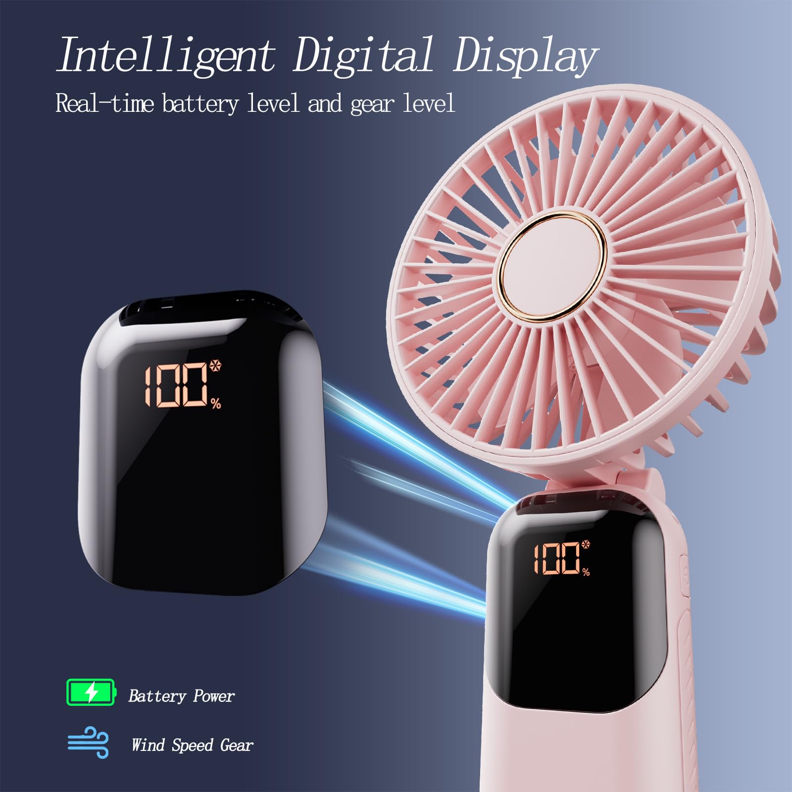 Portable Fan, 4200Mah Battery Operated Fan, 5 Speeds&Digital Display, Makeup Fans For Women