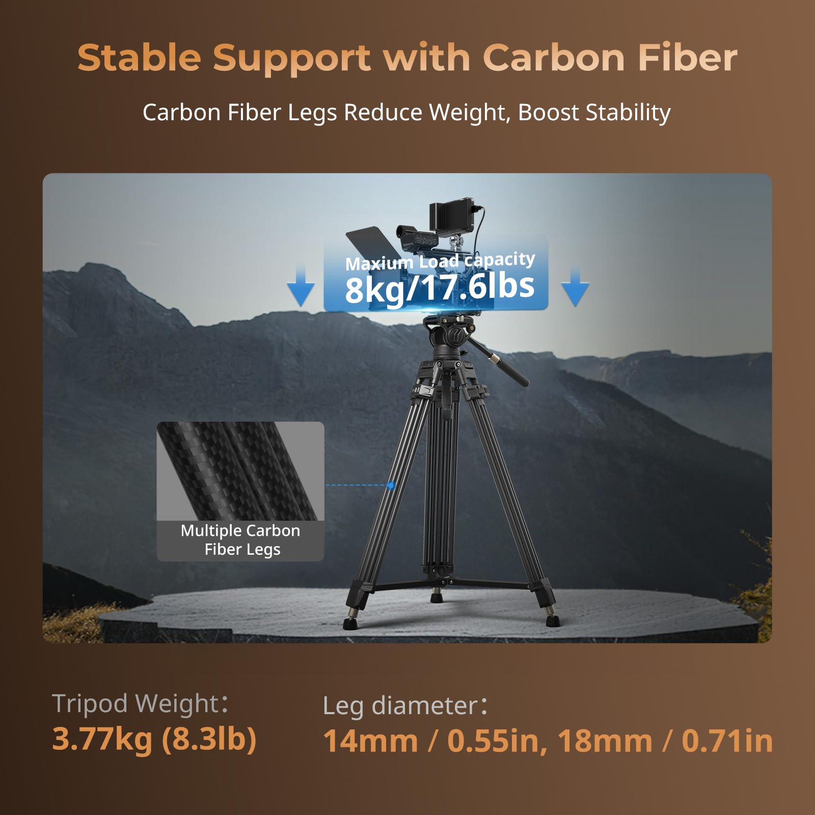 Smallrig Heavy-Duty Carbon Fiber Tripod With speed One-Step Height Adjust, 75" Tall, Fluid Head, Dual-Mode Qr Plate For Dji/Mft, Load Up To 17Lbs, Professional Video Tripod For Camera Ad-80S