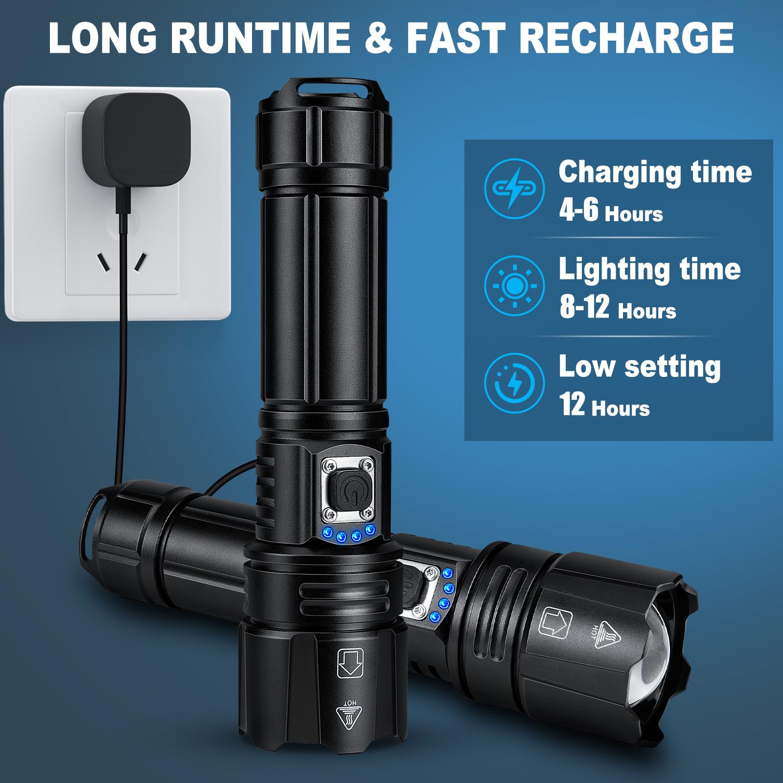 Gdplus Flashlights High Lumens Rechargeable, 990000 Lumen Super Bright Flashlight 2 Pack, High Powered Led Flash Light With 5 Modes, Ipx6 Waterproof Handheld Flashlights For Home Camping