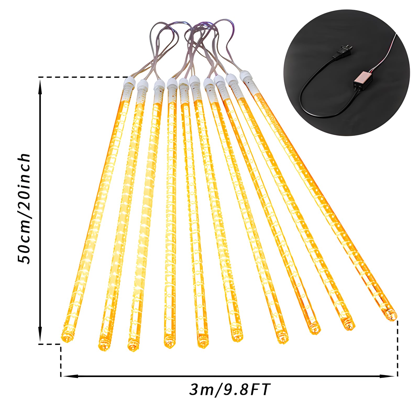 Ygloworm Christmas Lights Outdoor Icicle Lights Meteor Shower 20 Inches Rain Light For Tree Courtyard Garden Porches Window,Wedding Party, Warm White 10 Tubes 480 Led