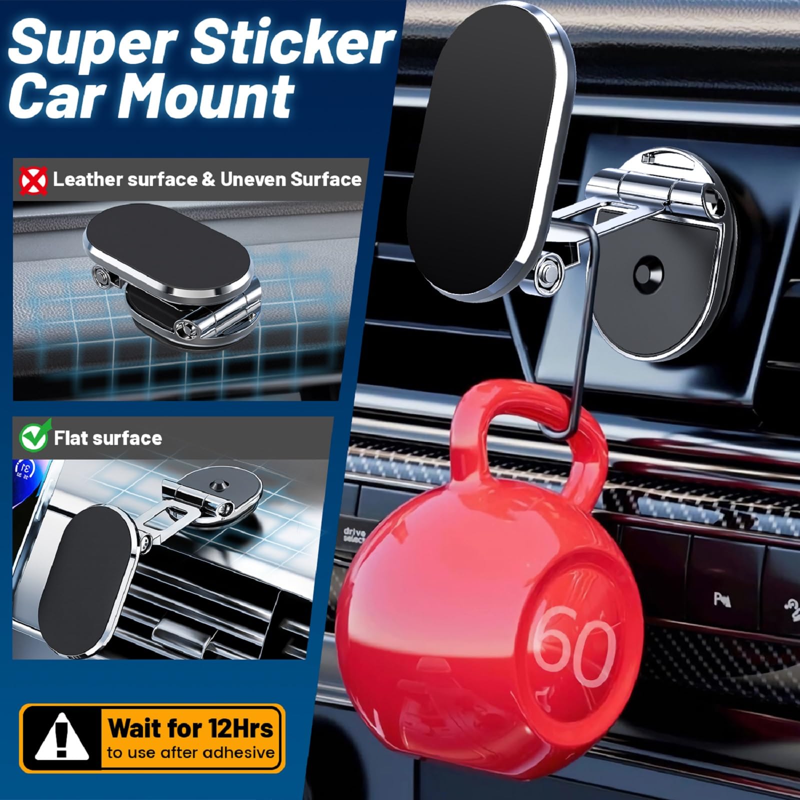Chdfkkd Magnetic Phone Holder For Car  Foldable 8X Strong Magnetic Phone Mount Multi-Functional 720°Rotation Magnet Cell Phone Mount For All Smartphones (Standard Black)