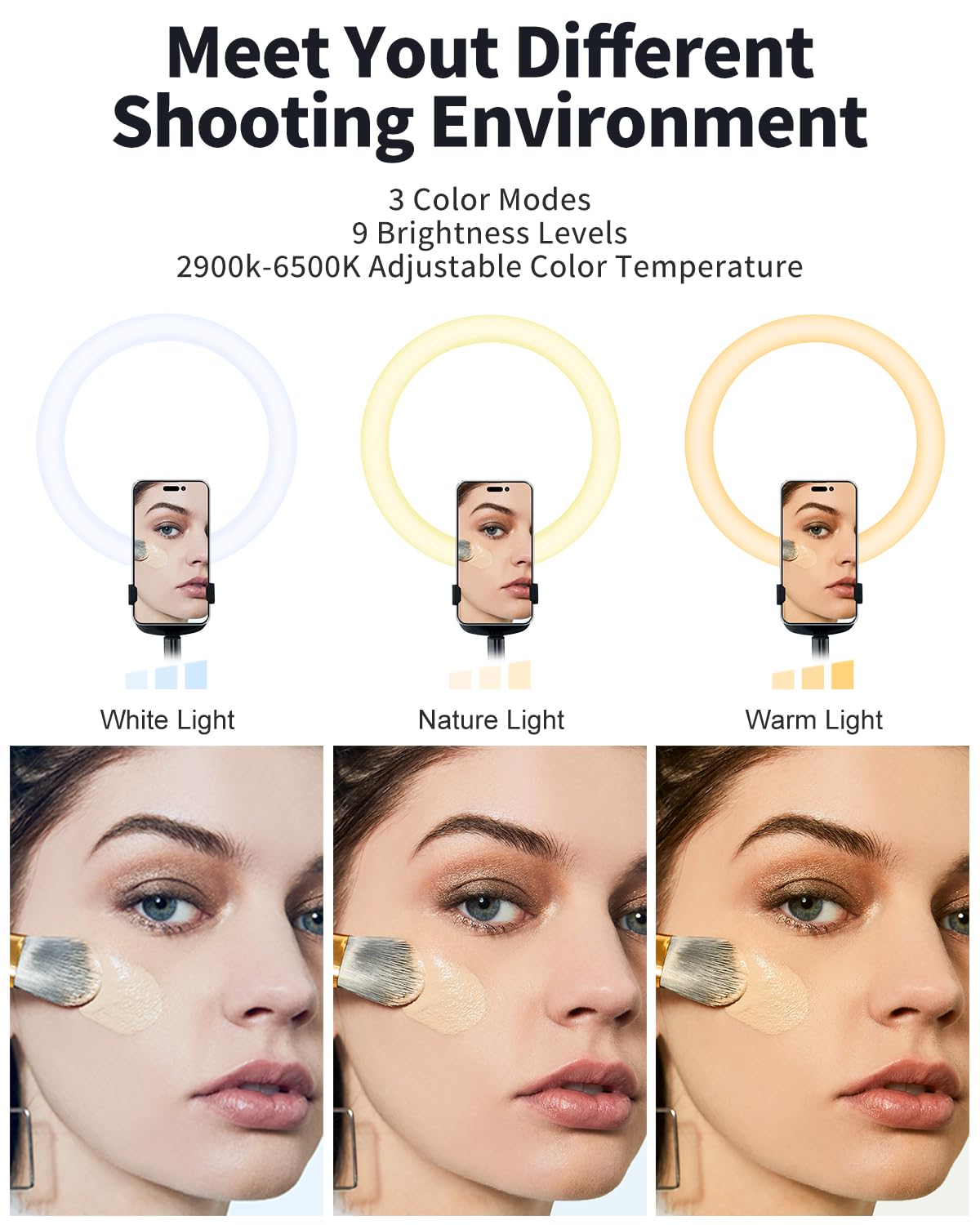 Beitier 10" Foldable Ring Light With 76" Extendable Tripod Stand, 4000Mah Led Circle Light With Phone Holder For Video Recording, Photography, Live Stream, Makeup, Tiktok, Youtube (Black)