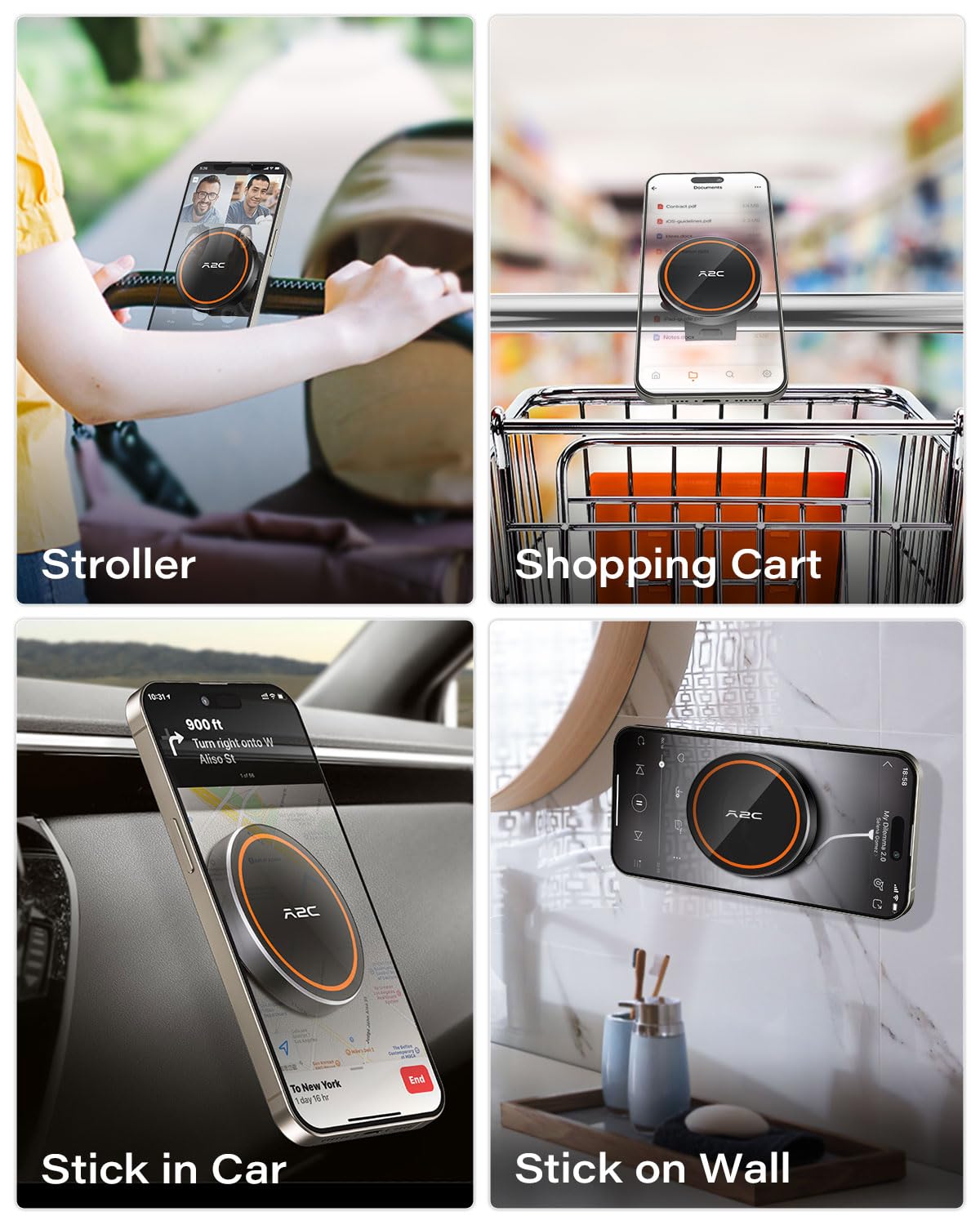 A2C Gym Fitness Phone Mount For Magsafe - 17 N52 Strong Magnets Stable And Secure Phone Mount With Adjustable Strap, Compatible With Gym Equipment, Stroller, Shopping Cart, Exercise Bikes