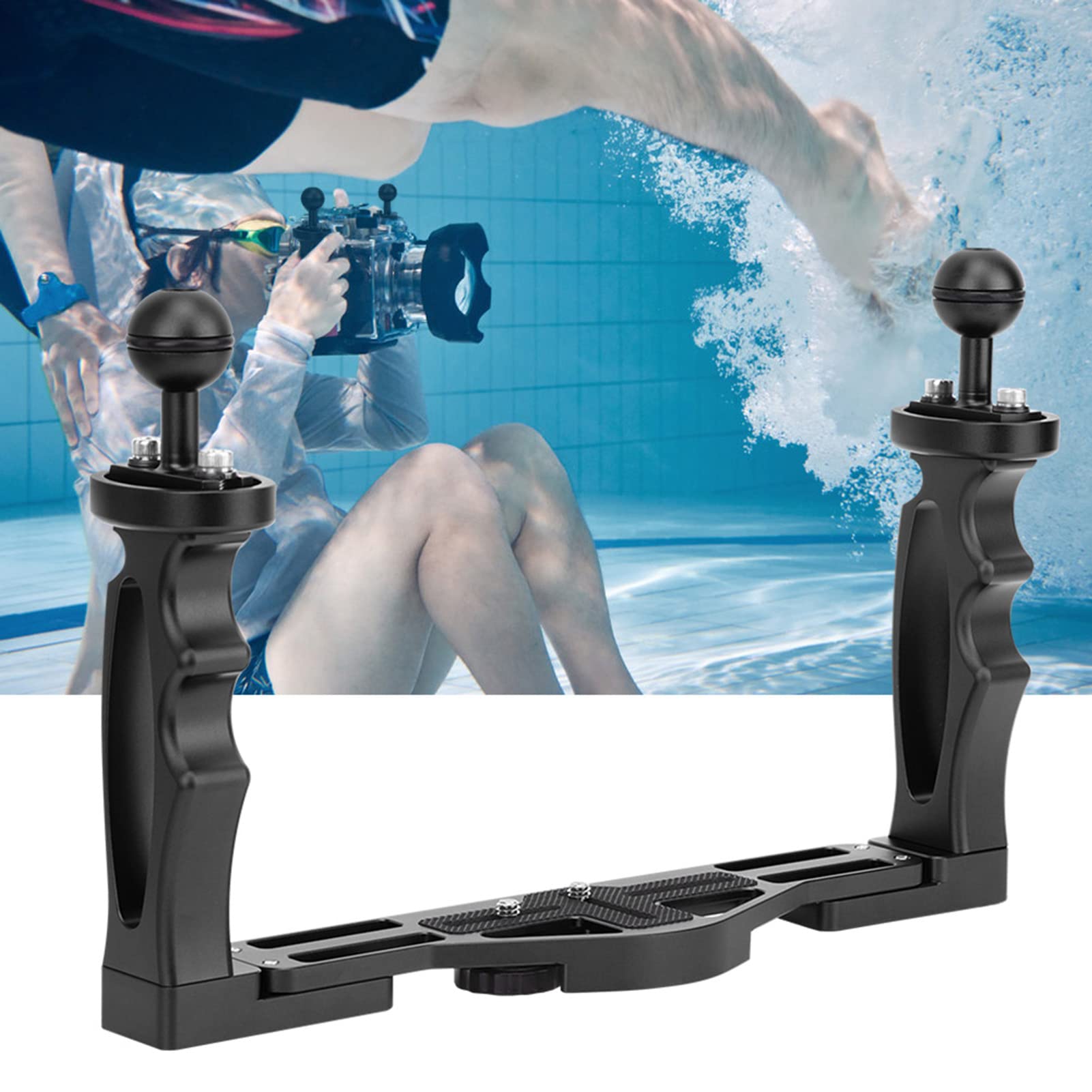 Vomeko Underwater Camera Handle Tray Bracket,Dual Handheld Hand Grip Video Stabilizer,Underwater Sports Camera Holder Stabilizer,Handheld Hand Grip Diving Flashlight Bracket