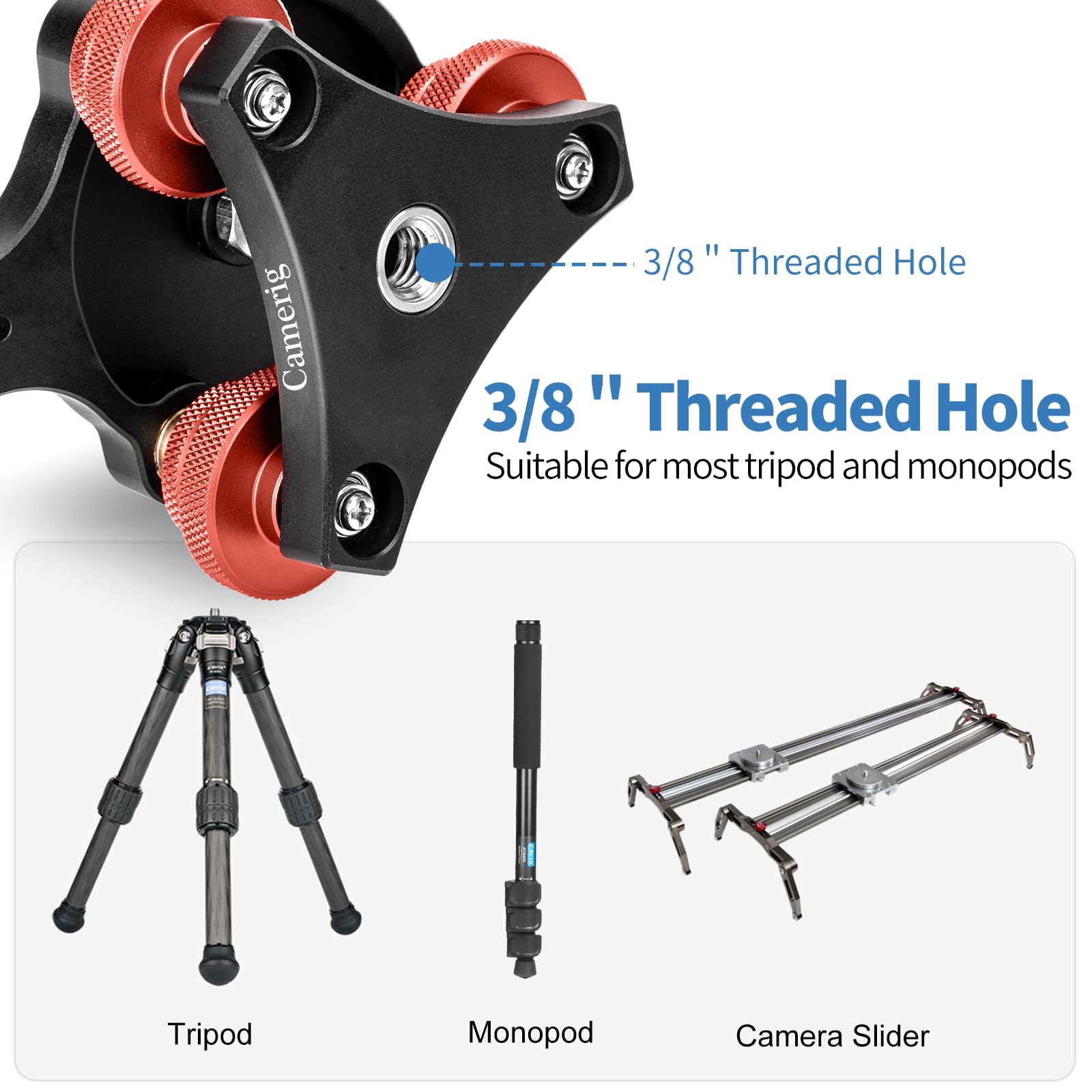 Camerig Tripod Head Leveling Base Camera Leveler, Aircraft Grade Aluminum Alloy 3 Axis Tri Wheel Head, 3/8” Thread, With +/-5 Degree Precision Adjustment For Dslr Camera Rotator Panoramic Head Lp-64