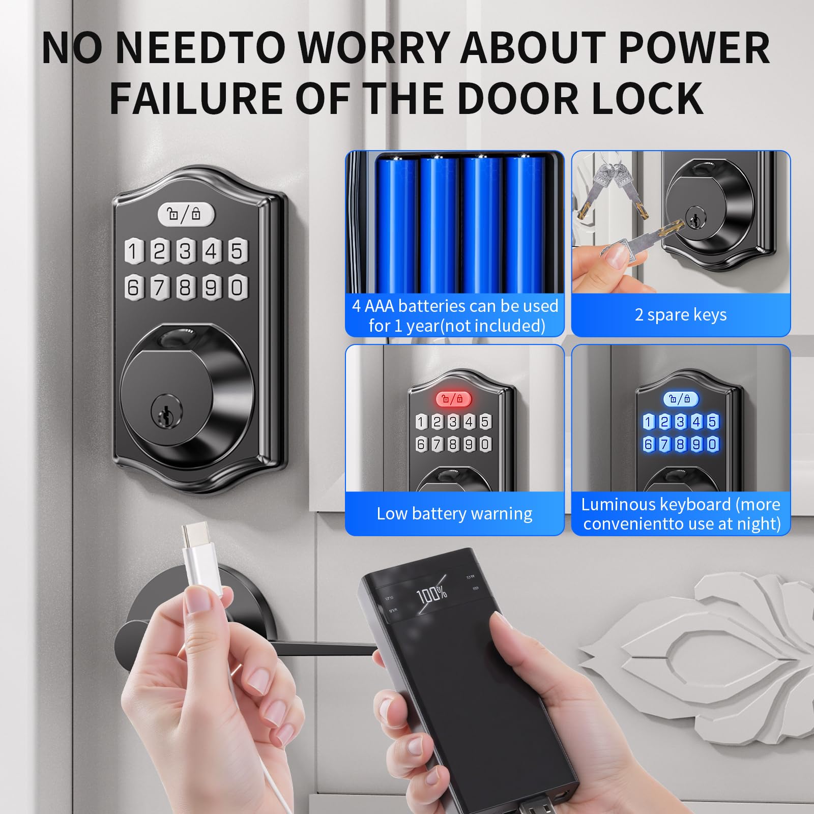 Lcwzsa Keyless Entry Door Lock Deadbolt With Handle Set- Front Door Fingerprint Smart Locks With 2 Lever Handles-Electronic Keypad Code Deadbolt -App Control, Digital Password,Auto Lock,Easy To Install