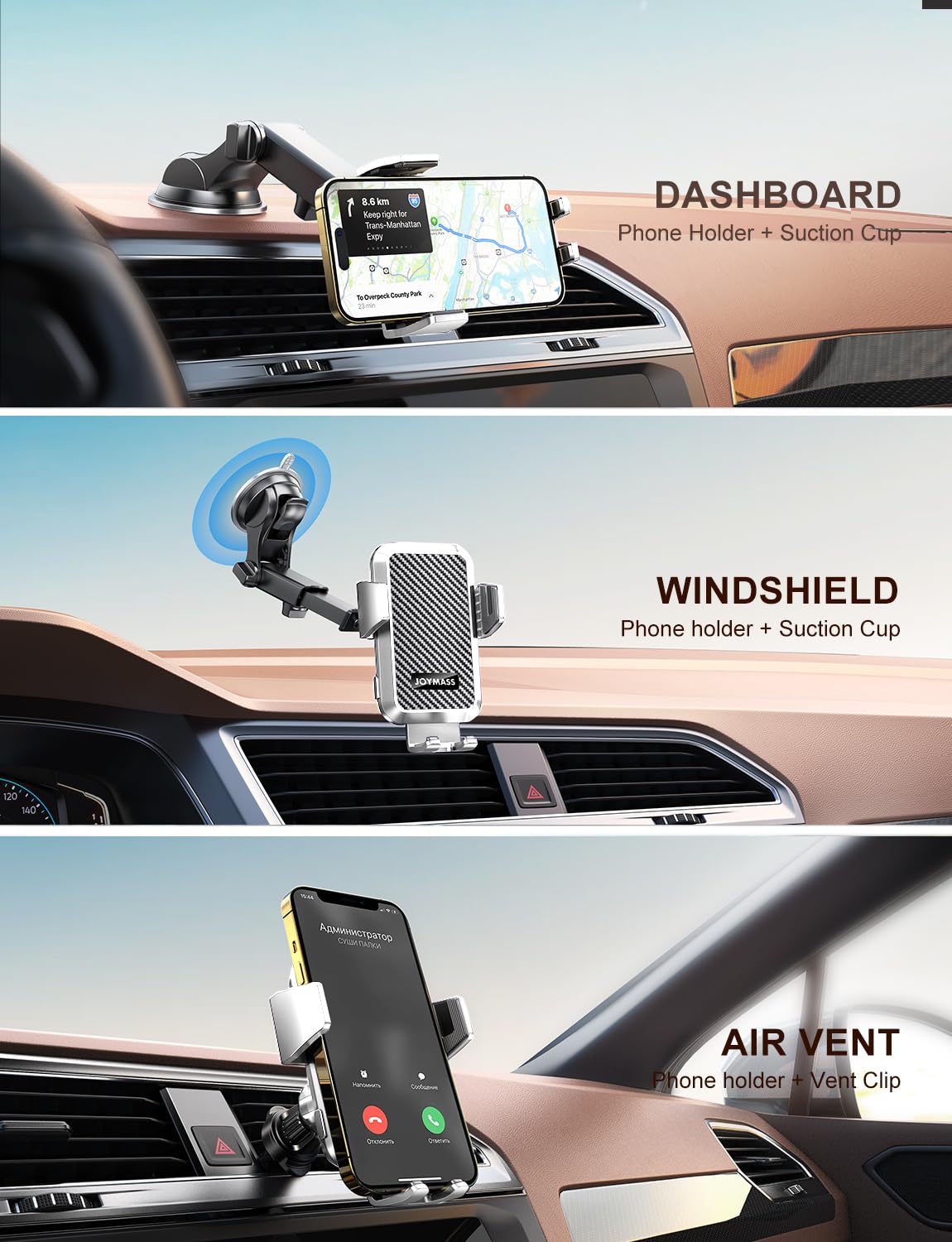 Joymass Wireless Car Charger, Phone Holders For Your Car, 15W Auto Clamping Phone Mount Car Accessories For Iphone 16 15 14 13 12 Mini Pro Max, Samsung Galaxy S24 Ultra S23 S22+ Note 20, Etc - Silver