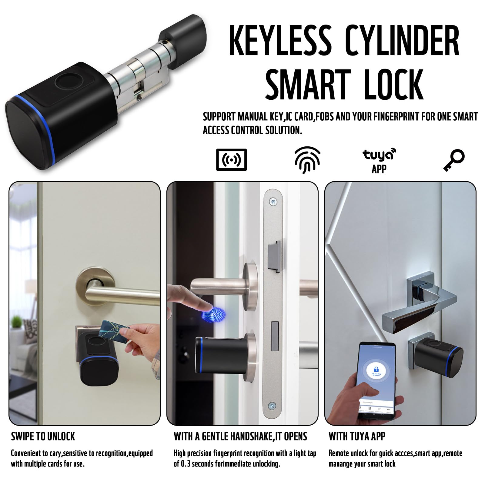 Jshygoup Intelligent Door Locks Fingerprint Ic Card Key Cell Phone Application Household Intelligent Electronic Locks Applicable To Wooden Iron Security Door