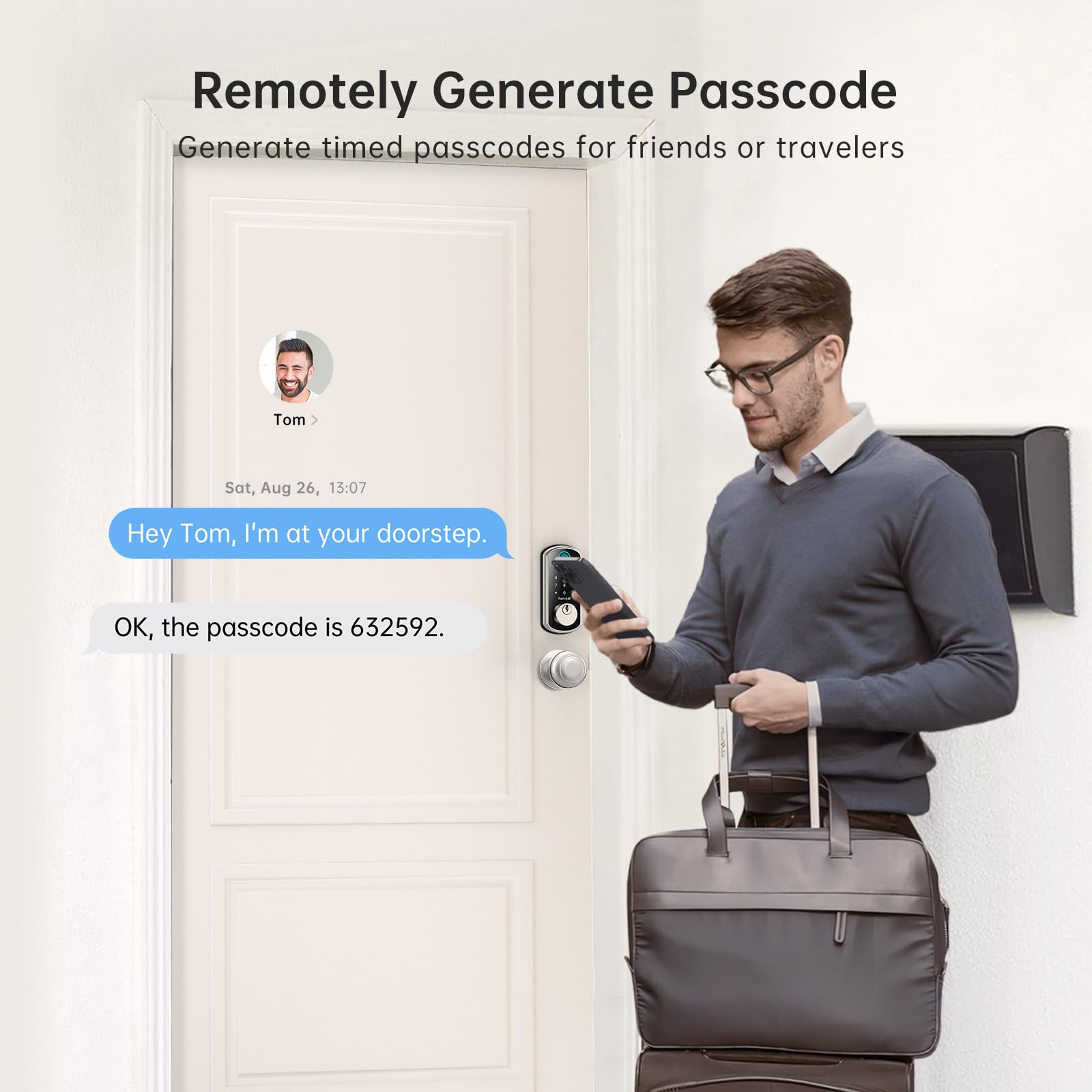 Hornbill Smart Wifi Door Lock Set: Silver Keyless Entry Door Lock Deadbolt With Handle Set Fingerprint With 2 Knobs Alexa Bluetooth Remote Code Auto For Home Hotel Security