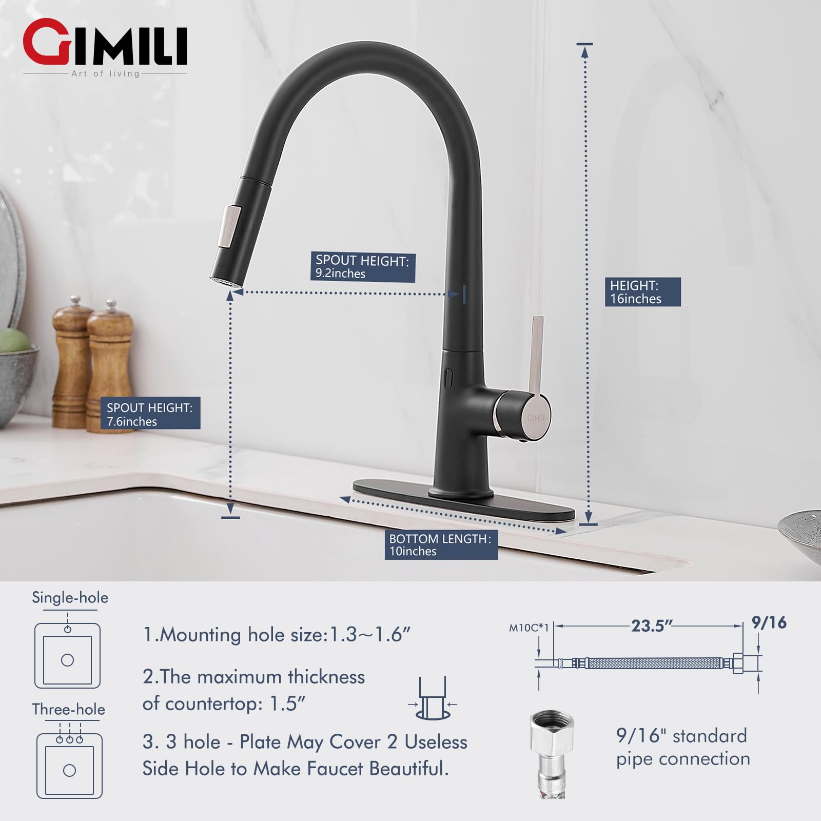 Gimili Matte Black Touchless Kitchen Faucet With Ac Adapter, Smart Motion Sensor Hands  Single Handle Kitchen Sink Faucet With Pull Down Sprayer