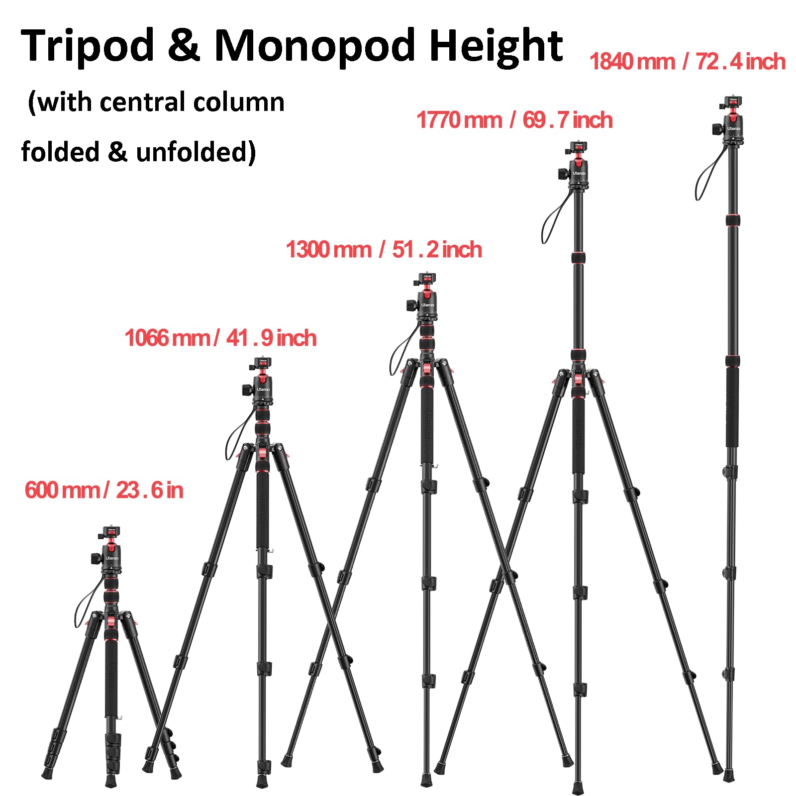 Ulanzi Tt31 Claw Quick-Release Camera Tripod, 72.4" Foldable Aluminum Tripod & Monopod, 360°Ball Head Detachable & Qr Plate W 180°Revertible Legs, Payload 33Lb, Adjustable Height From 23.62" To 72.44"