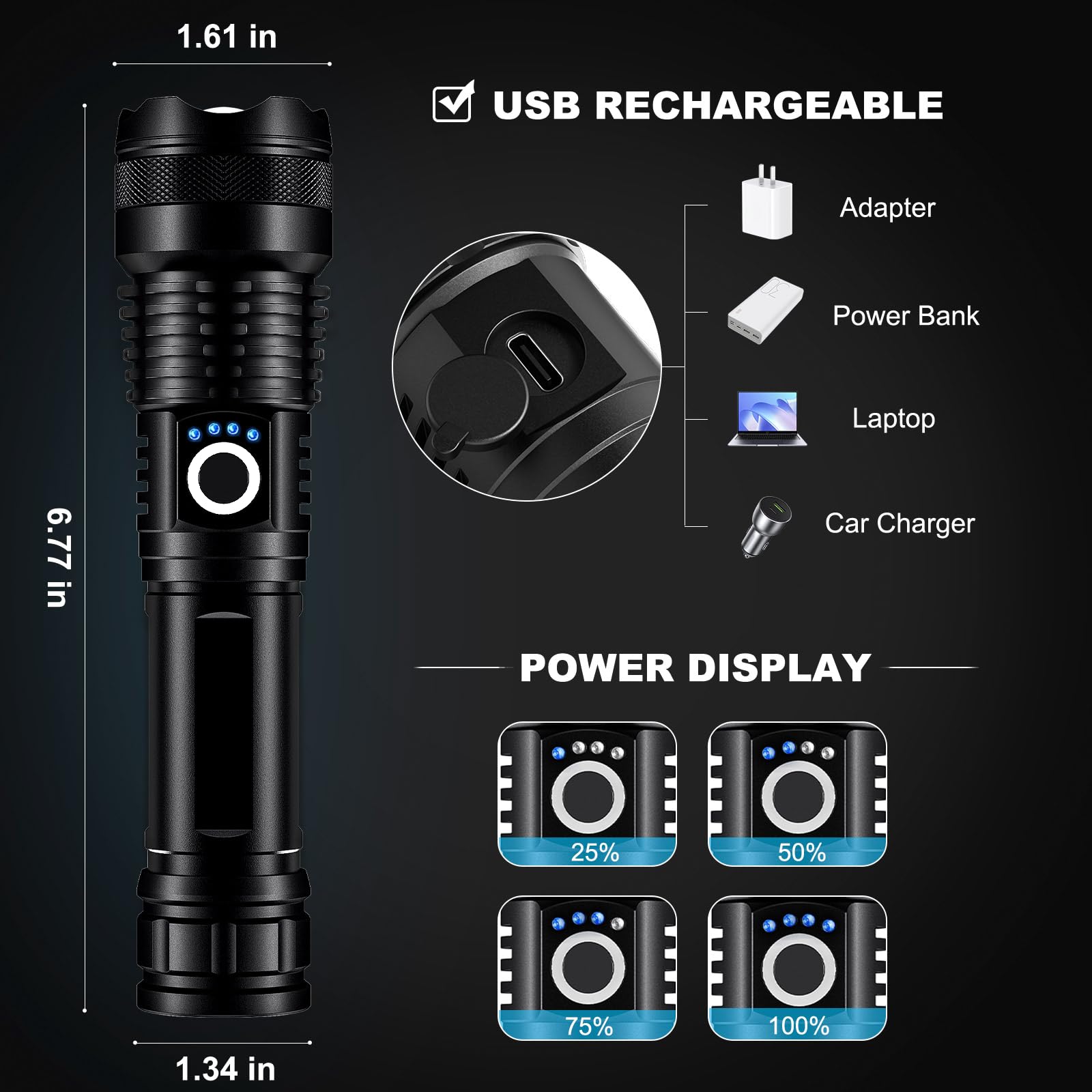 Lylting 4 Pack Rechargeable Led Flashlights High Lumens, 990,000Lm Super Bright Flashlight, Adjustable Powerful Flash Light With Usb Cable & 5 Modes, Waterproof Handheld Flashlight For Home Camping