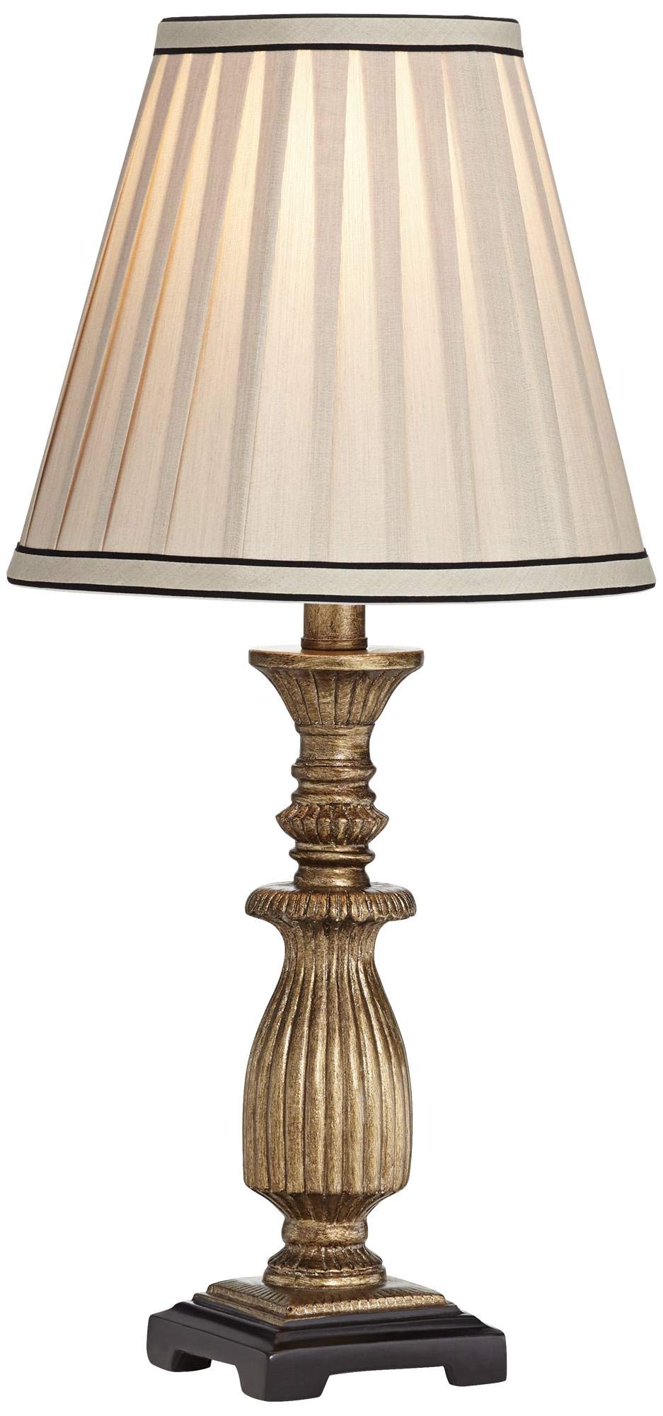 Regency Hill Ribbed Traditional Rustic Accent Table Lamp 18" High Antique Gold Beige Fabric Pleated Empire Shade Decor For Bedroom Living Room House Home Bedside Nightstand Office Family