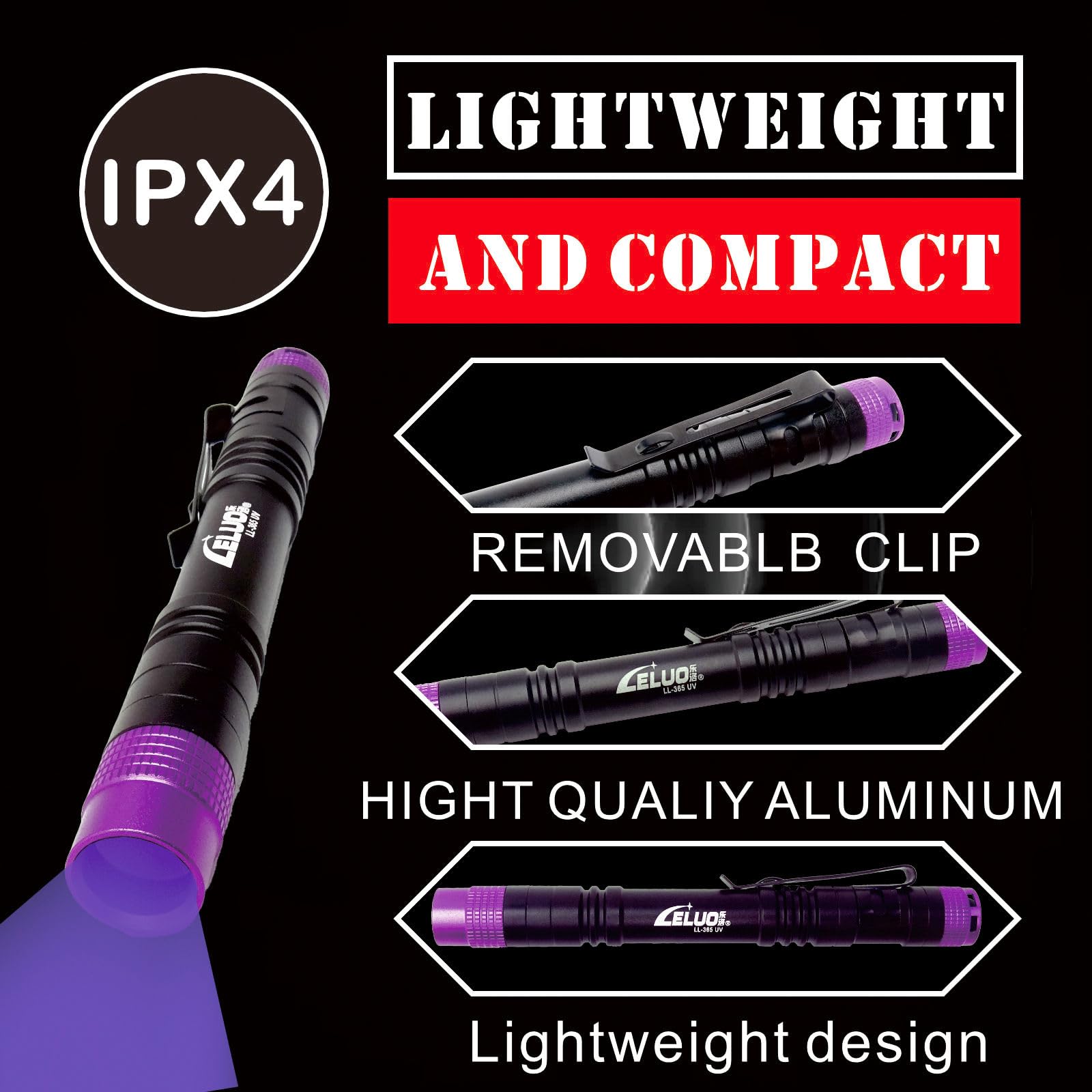 Leluohq Black Light, 365Nm Uv Flashlight, Portable Mini Black Light For Pet Urine Detection, Handheld Uv Flashlight For Resin, Pet Urine, Nails, Money - Pack Of 2
