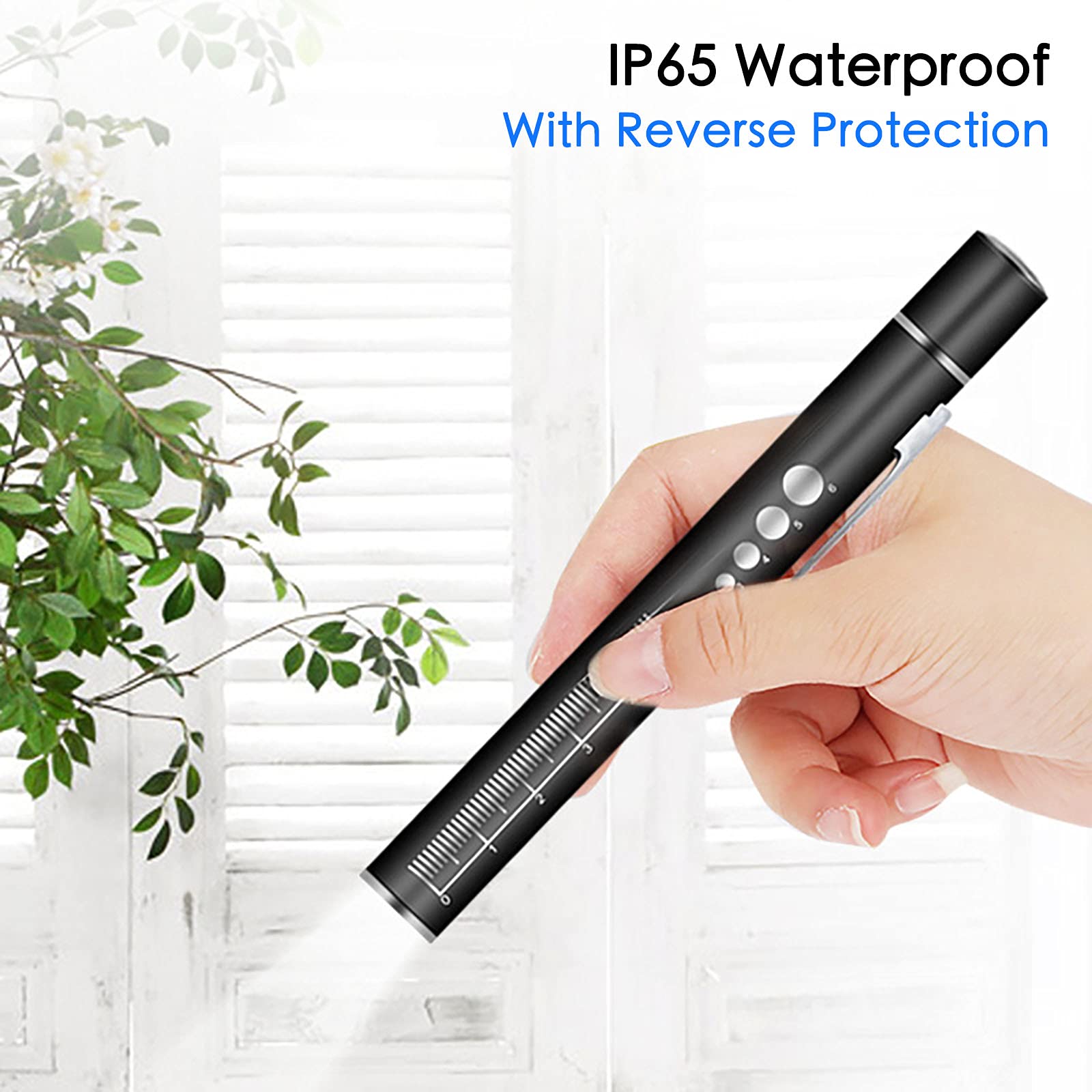 Aleoed Usb Rechargeable Pen Light Black Reusable Led For Students Doctors Nurses With 2 Led Sources, Extra Warm Light Bulb, Pocket Clip