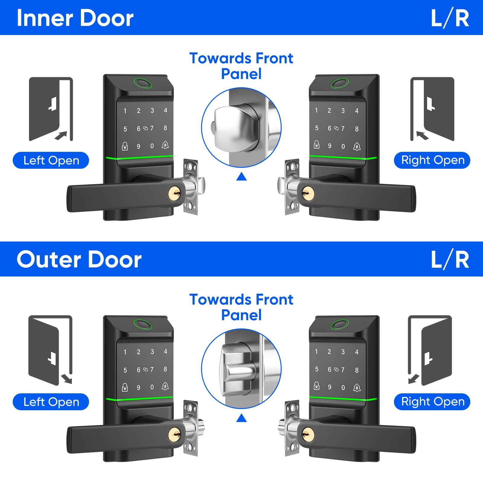 Mypin Keypad Smart Door Lock With Handle, Keyless Entry Door Lock Deadbolt For Front Door, Smart Auto Lock Door With Phone/Watch App Control, Biometric Fingerprint Door Handle Lock With 7 Ways To Unlock