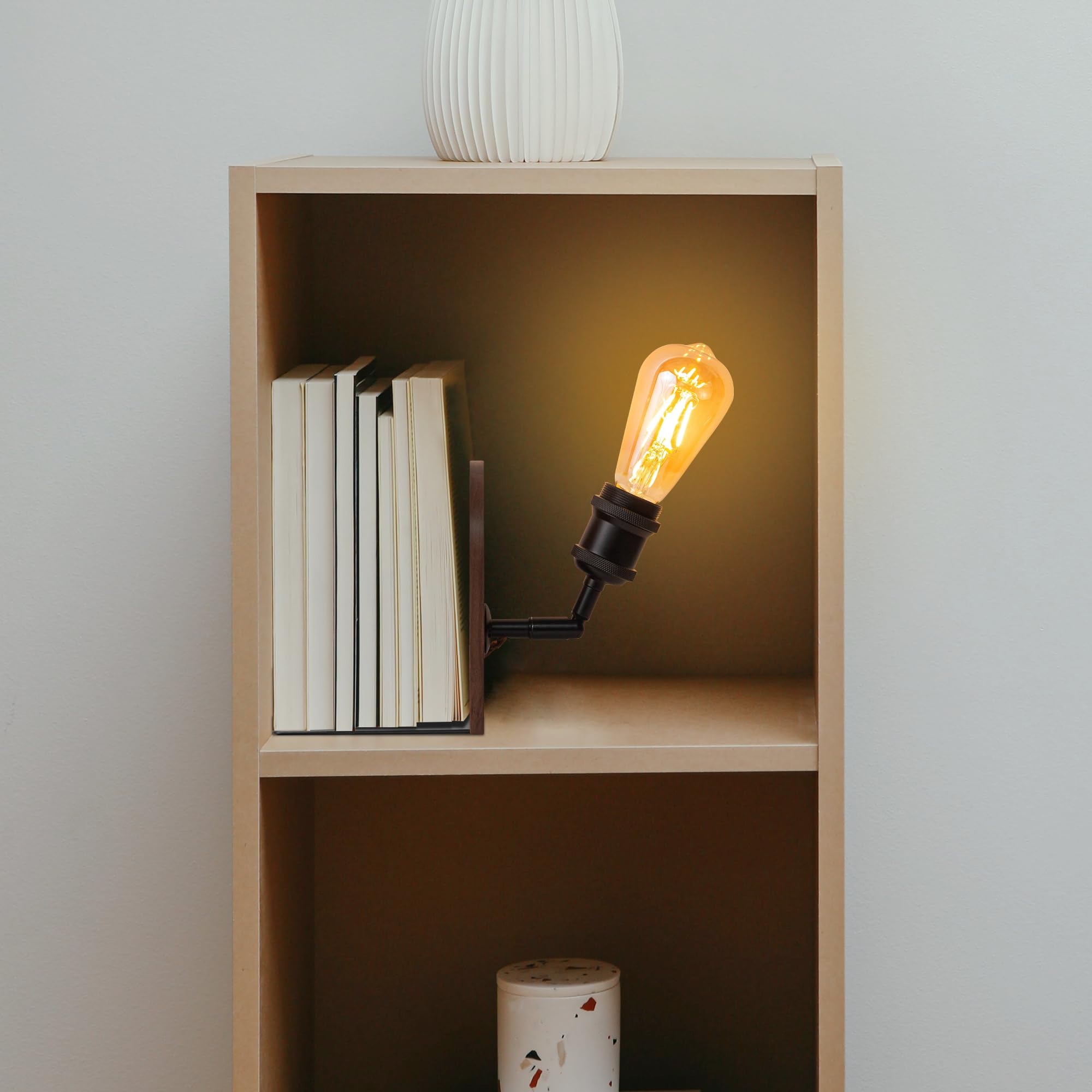 Kiven Plug-In Modern Bookshelf Lamp, 1-Light Nordic Table Lamps With Wooden Decorative Bookend, 5.9 Plug In Cord For Office Home Decor Bookshelf Booknook