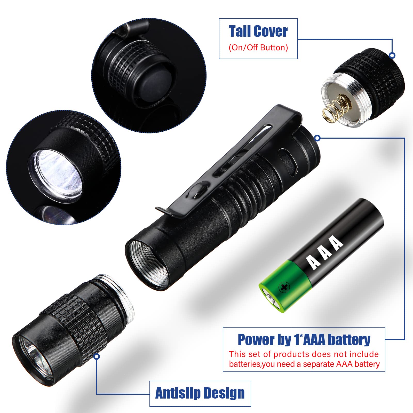 Hortsun 20 Pcs Mini Pen Light Flashlights Pocket Flashlights Pen With Clip Small Led Handheld Slim Torches For Christmas  Without Battery(Black, 3.54 Inch)