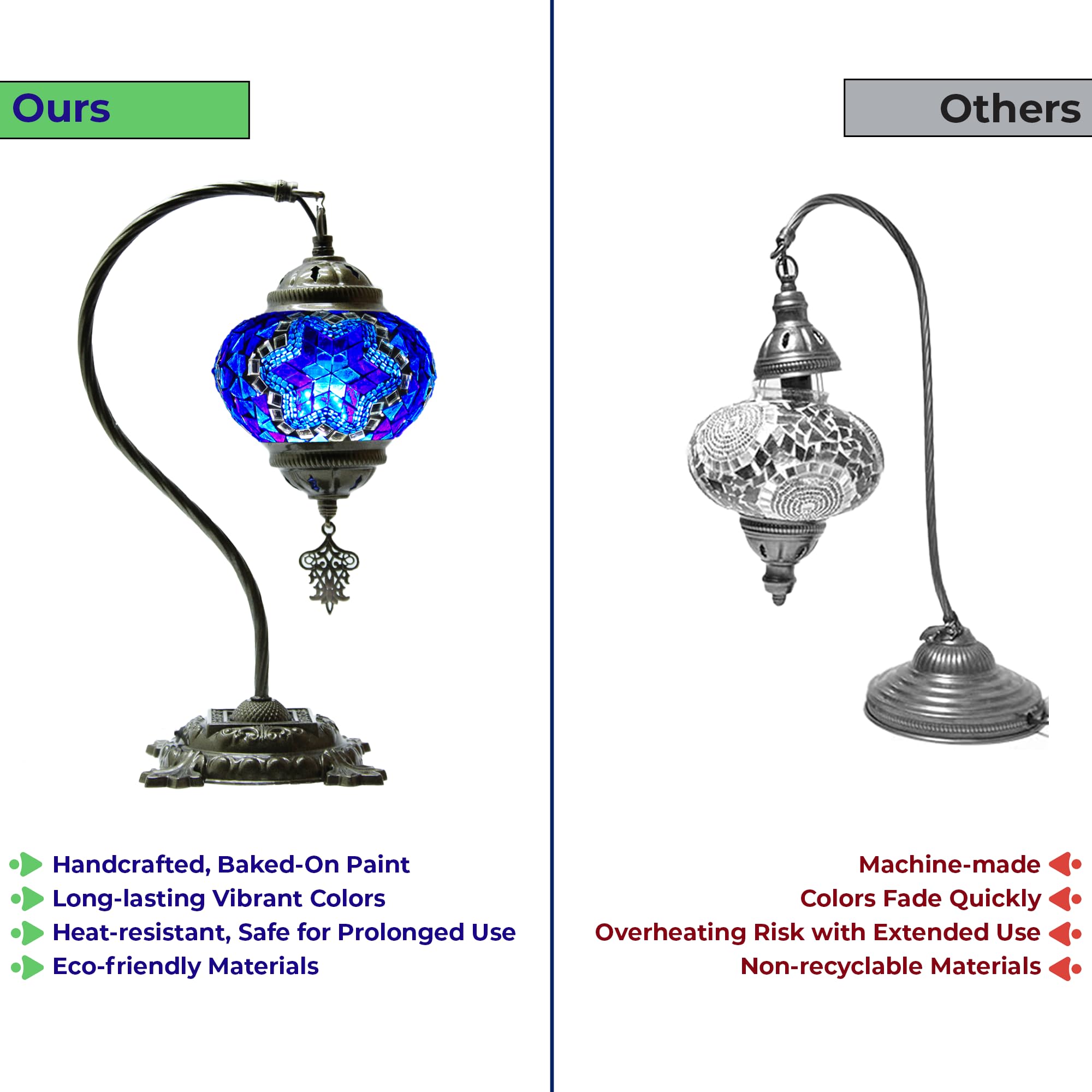 Byturkishlamps Turkish Mosaic Handmade Blue Lamp, Moroccan Swan Neck Table Tiffany Boho Lamps, Bedside Bohemian Rustic Gooseneck Light For Bedroom, Living Room Us Plug & E14 Socket (Azure Glow)