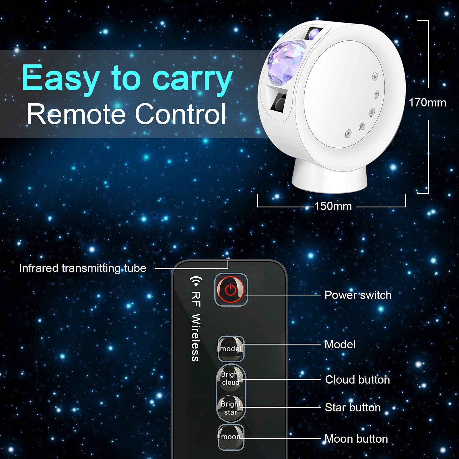 Litenergy Led Sky Projector Light, Galaxy Lighting, Nebula Star Night Lamp With Base And Remote Control For Gaming Room, Home Theater, Bedroom , Or Mood Ambiance (White)