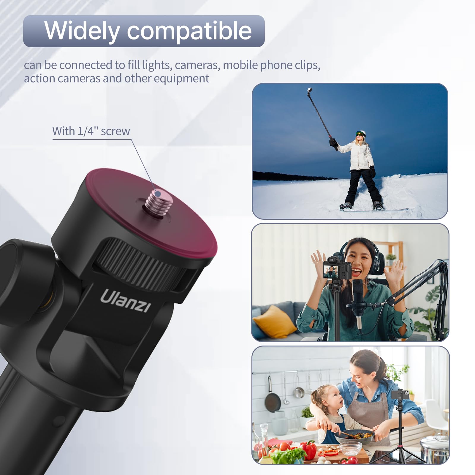 Ulanzi Mt-79 Extendable Tripod Aluminum, 81" Portable Adjustable Light Stand With 1/4" Screw, 360° Ball Head Camera Phone Tripod For Camera Video Light Smartphone, Lightweight For Travel