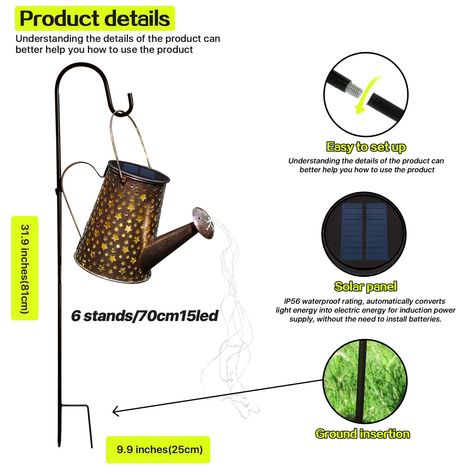 Lureshine Solar Watering Can With Lights Outdoor Garden Decor Waterproof Star Solar Garden Lights For Table Deck Yard Lawn Patio Pathway Walkway Courtyard Party Decorations Gardening