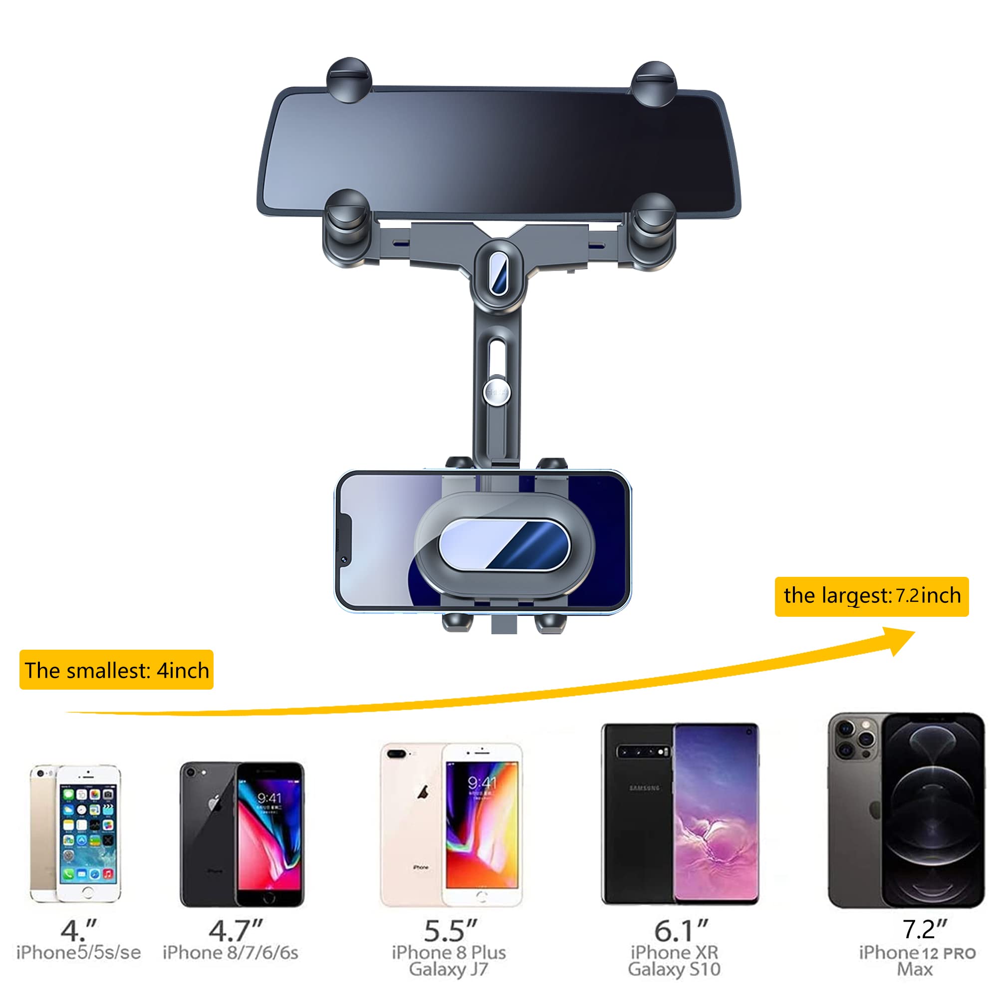 Turcee Car Rearview Mirror Navigation Phone Holder,[   ] Car Phone Holder,360°Rotatable And Retractable Car Phone Holder,For With Iphone Samsung Galaxy All Smartphones & Cars