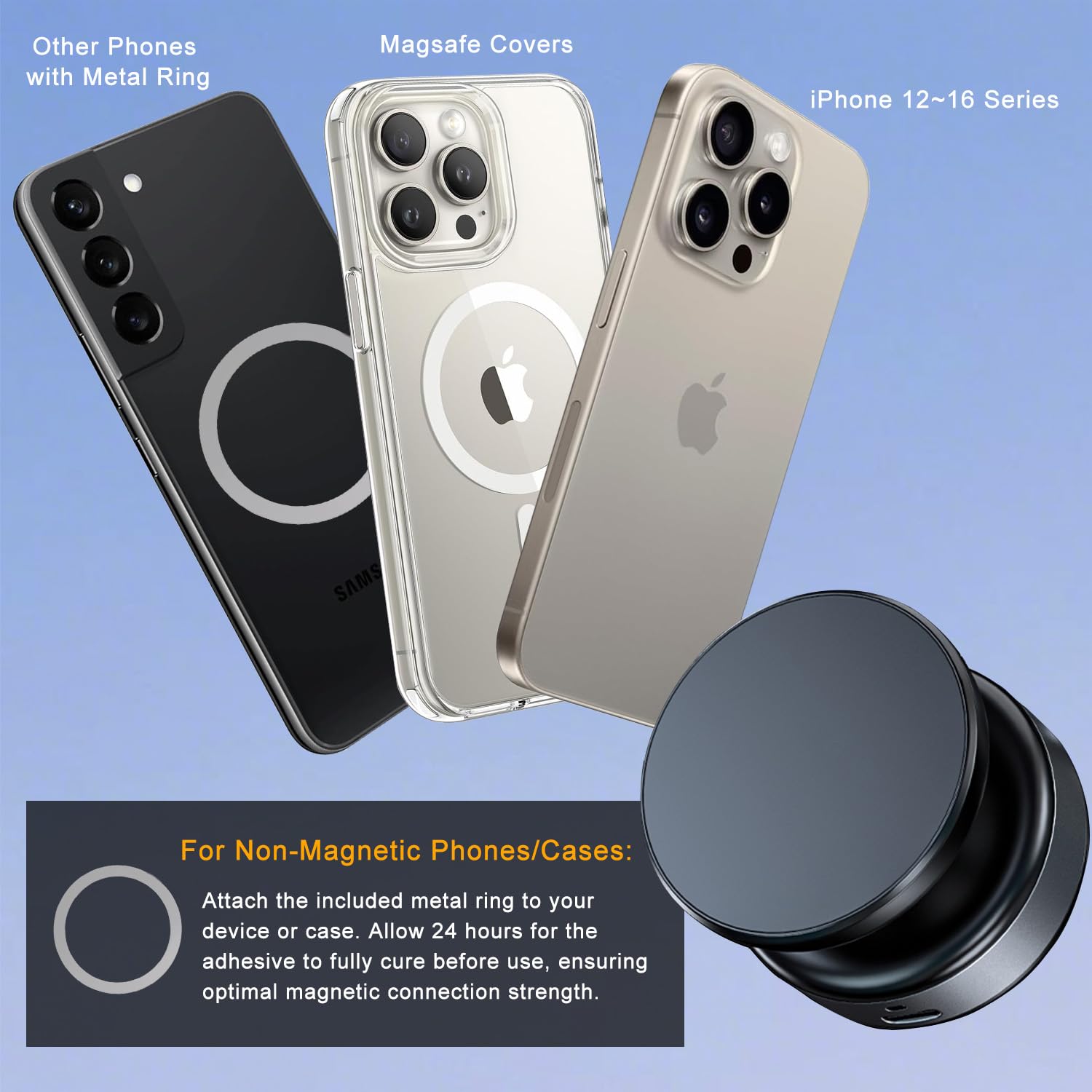 Jkoailiwi 360 Adjustable Vacuum Magnetic Phone Holder, Hands- Stable Anti-Shake Electric Suction Cup Phone Mount, Magnetic Phone Holder For Car Vlogging Travel, For Magsafe Iphone 16E 16 Pro Max
