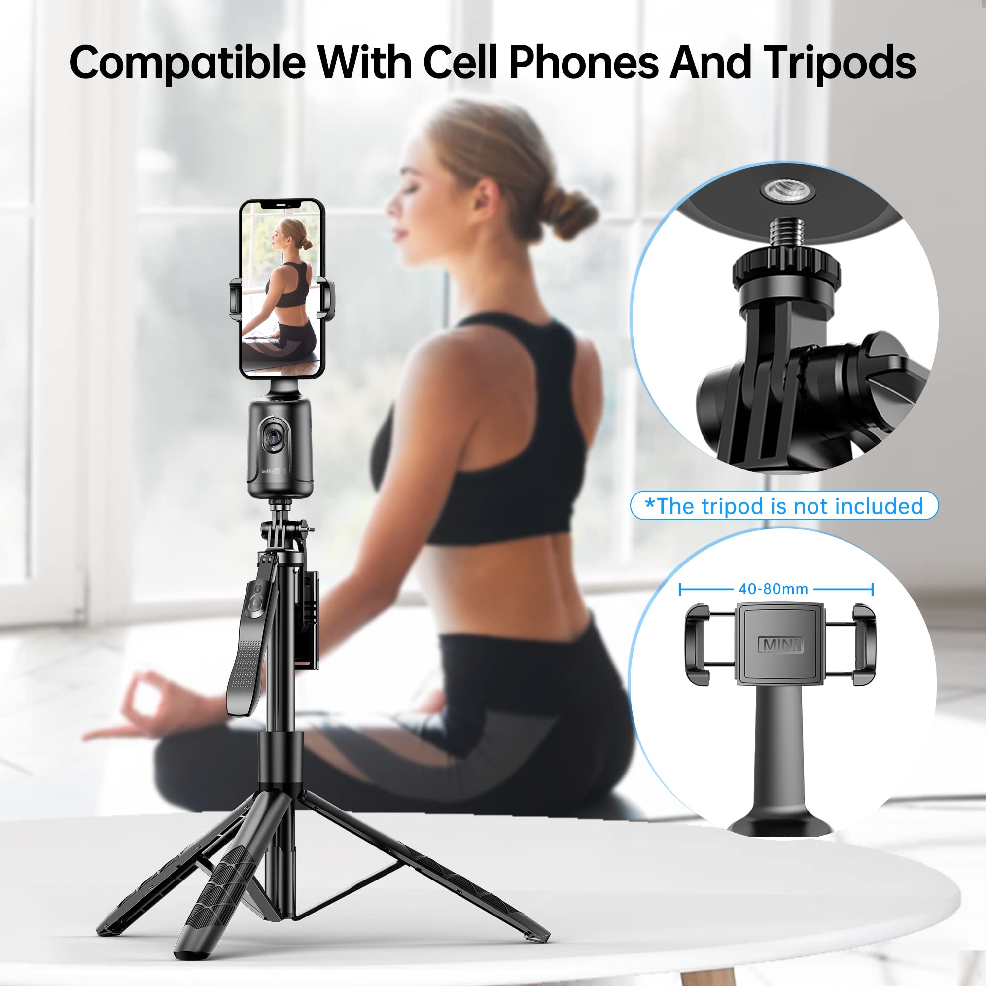 Selfieshow Auto Tracking Phone Holder, Auto Face Tracking Tripod, Portable All-In-One Smart Selfie Stick 360 Rotation Fast Face & Object Tracking Cameraman Robot Mount For Phone Video Vlog Live Streaming(Black)