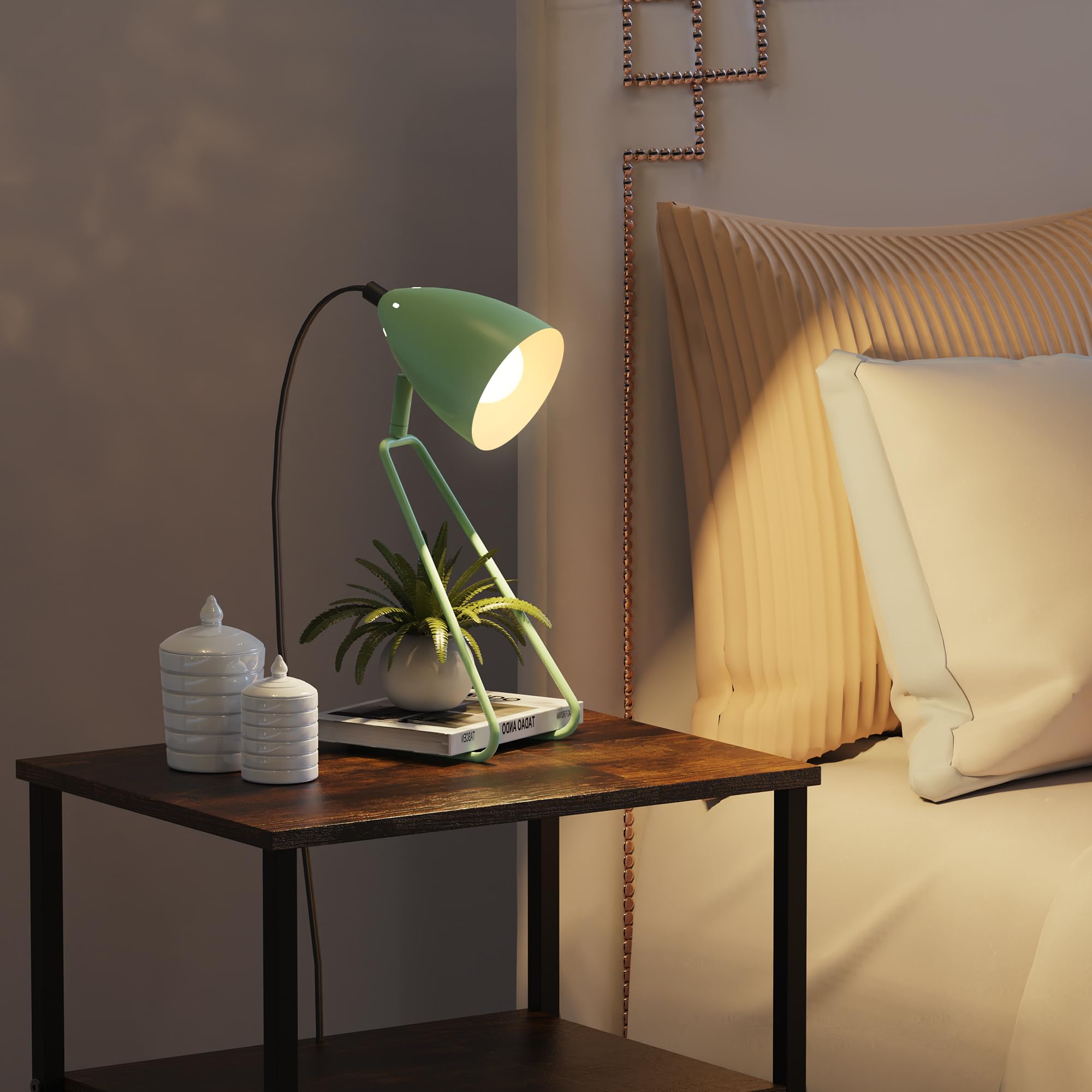 Partphoner Table Lamp Set Of 2, 350°Rotatable Small Desk Lamp, Modern Green Reading Bedside Lamps, Suitable For Study, Bedroom, Office, Dorm, Children'S Room, 2 Bulbs Included