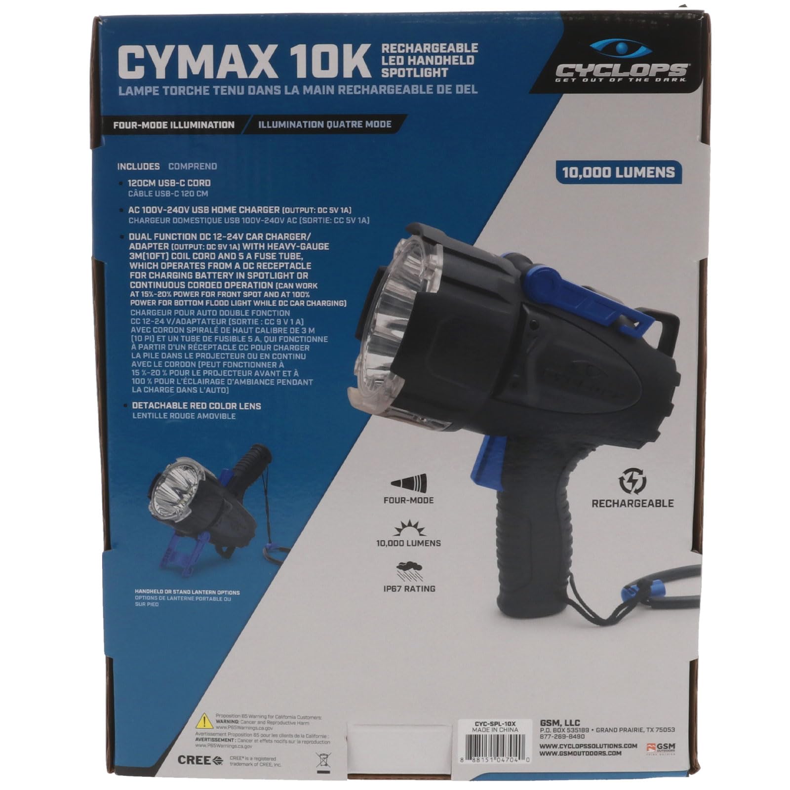 Cyclops Cymax 10000 Lumens Ipx67 Waterproof 4 Lighting Modes Rechargeable Led Handheld Spotlight  Charger & Detachable Red Lens Included