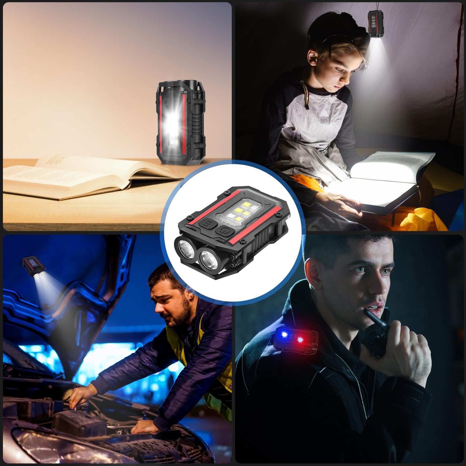 Sunpro Mini Keychain Flashlight With Clip, 8 Modes Pocket Flash Light, Red Blue Cob Side Light, Type-C Rechargeable For Hiking, Camping, Emergency (1, Black)