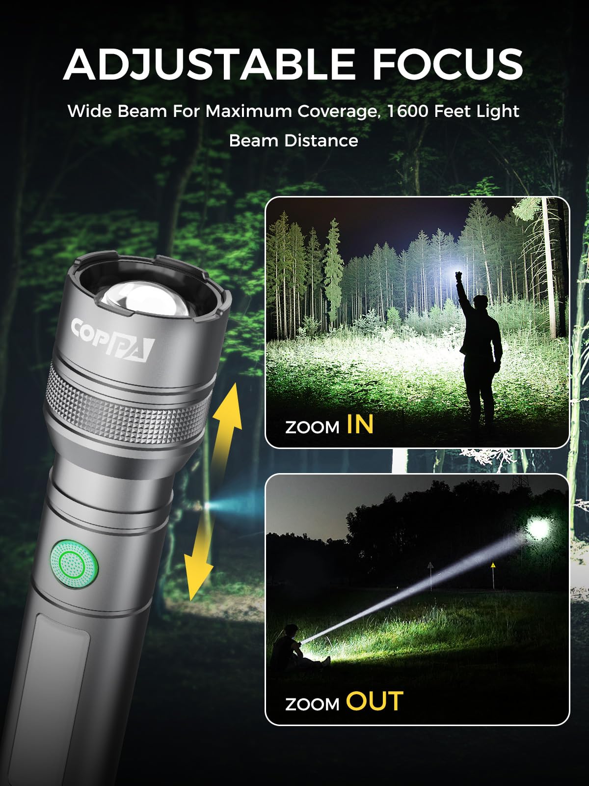 Coppa Flashlight, High Lumen Rechargeable Led Flashlights 6 Modes Zoomable Aluminum Small Powerful Flashlight With Emergency Red Sidelight Brightest Mini Handheld Flash Light For Home Camping, Gray