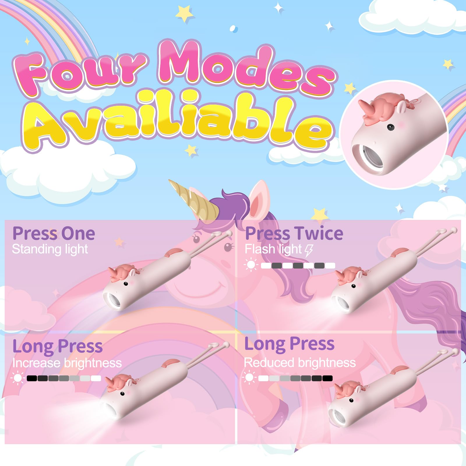 Loveruis Kids Flashlight Unicorn  For Girls Age 4-6 Cute Pink Unicorns Dimmable Silicon Flash Light Toddler  For Girl Toddles Birthday  Baby Toys